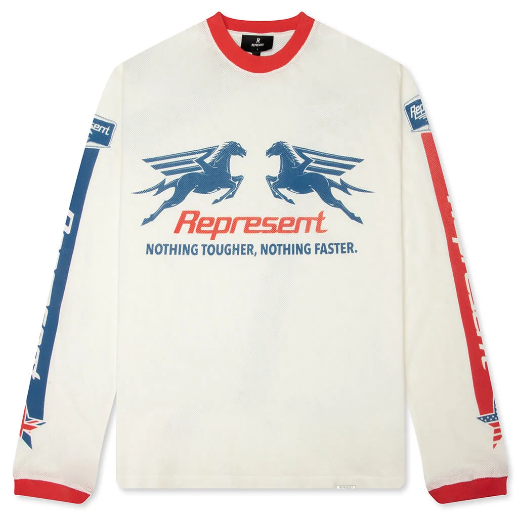 MESH PEGASUS LONG SLEEVE T-SHIRT - FLAT WHITE - 1