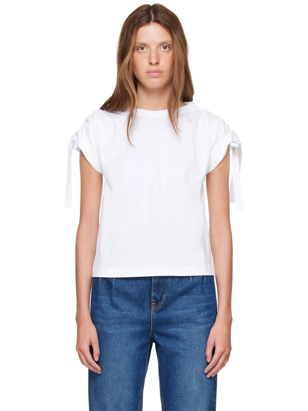 White Gathered Shoulder T-Shirt - 1