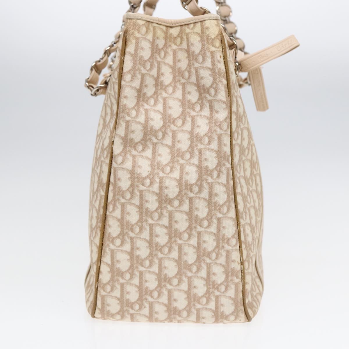 DIOR Trotter Canvas Chain Tote Bag Beige Silver - 3