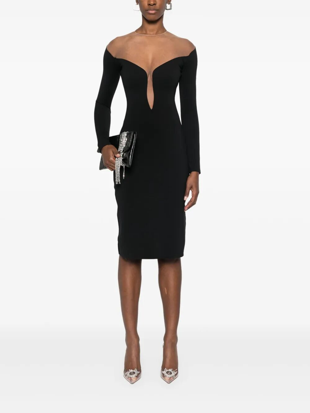Mugler Women Deep Neck Fit Midi Dress - 5