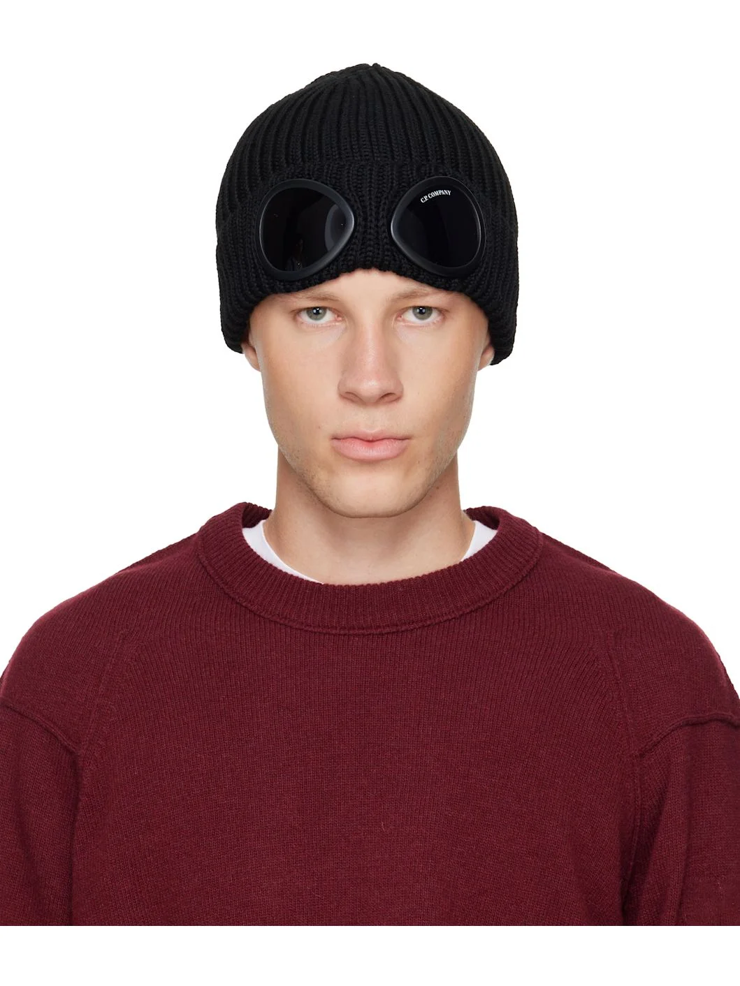 Black Extrafine Merino Wool Goggle Beanie - 1