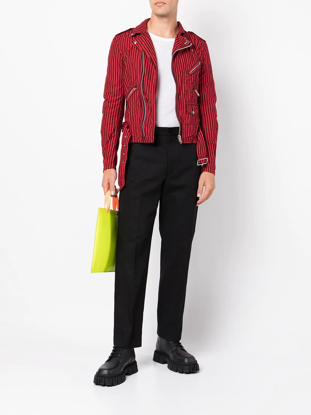 belted stripe-print biker jacket - 4