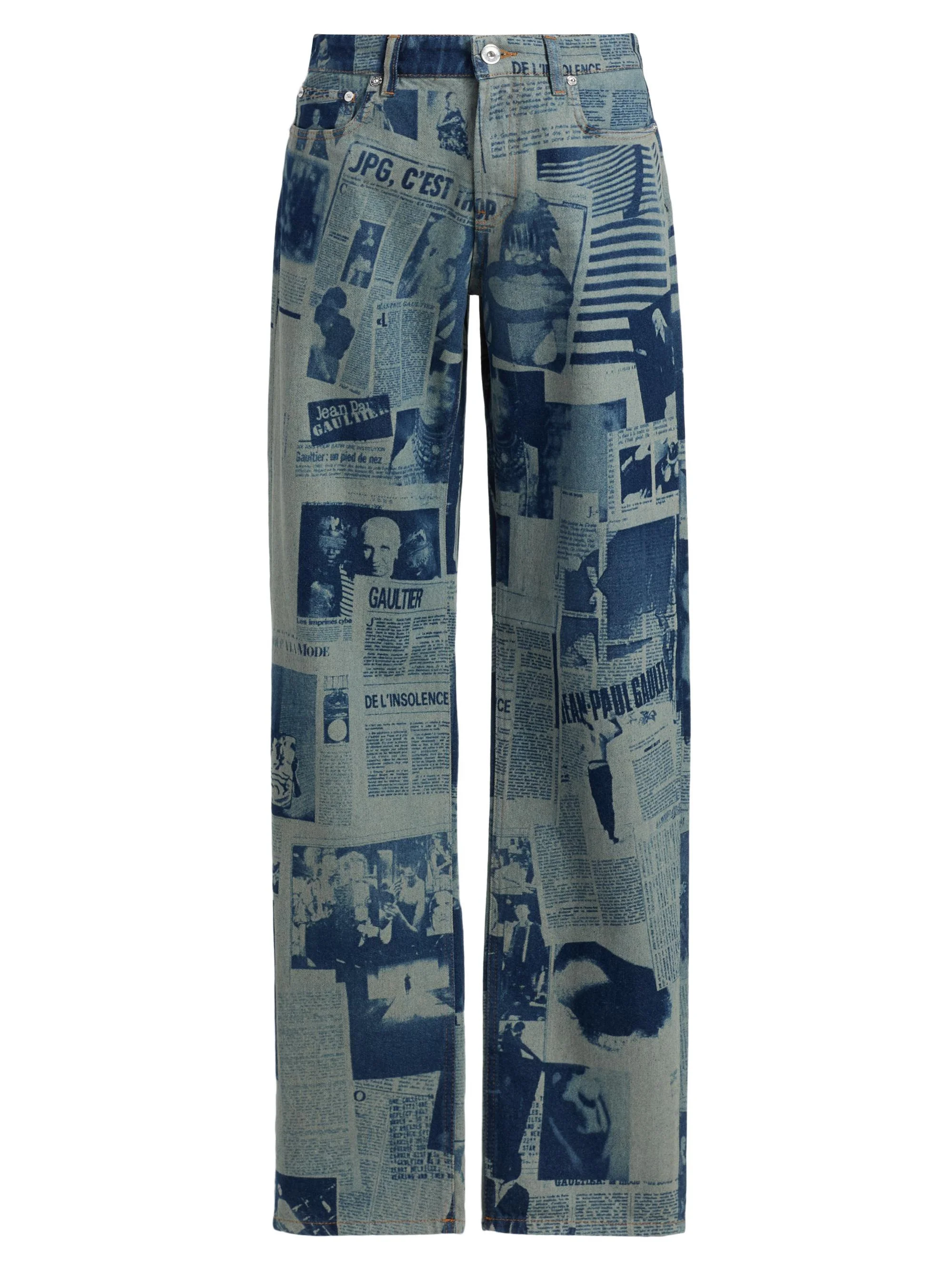 Women's Newspaper Print Straight-Leg Jeans - Indigo Beige - 1