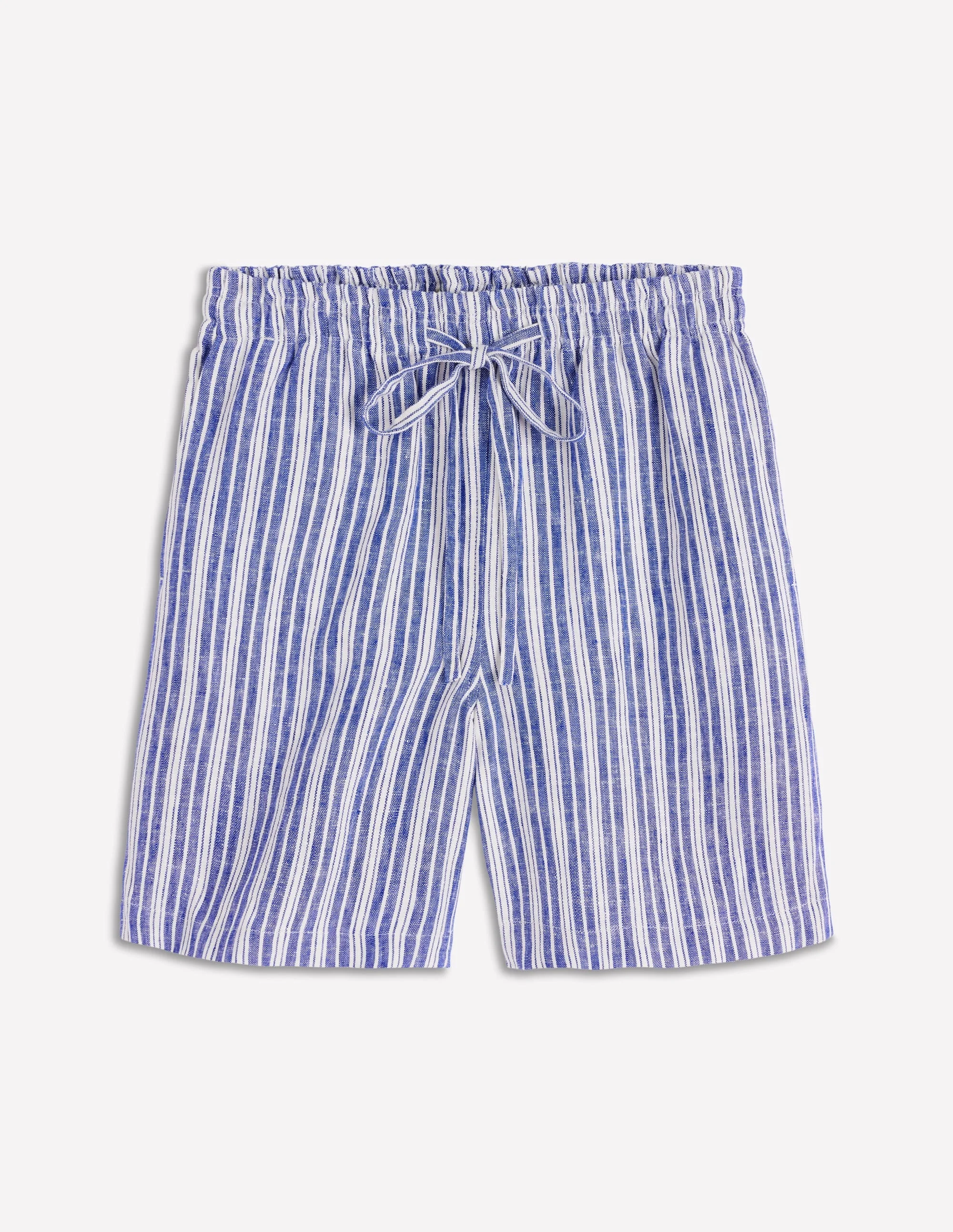 Islington Linen Shorts-Bright blue Stripe - 1