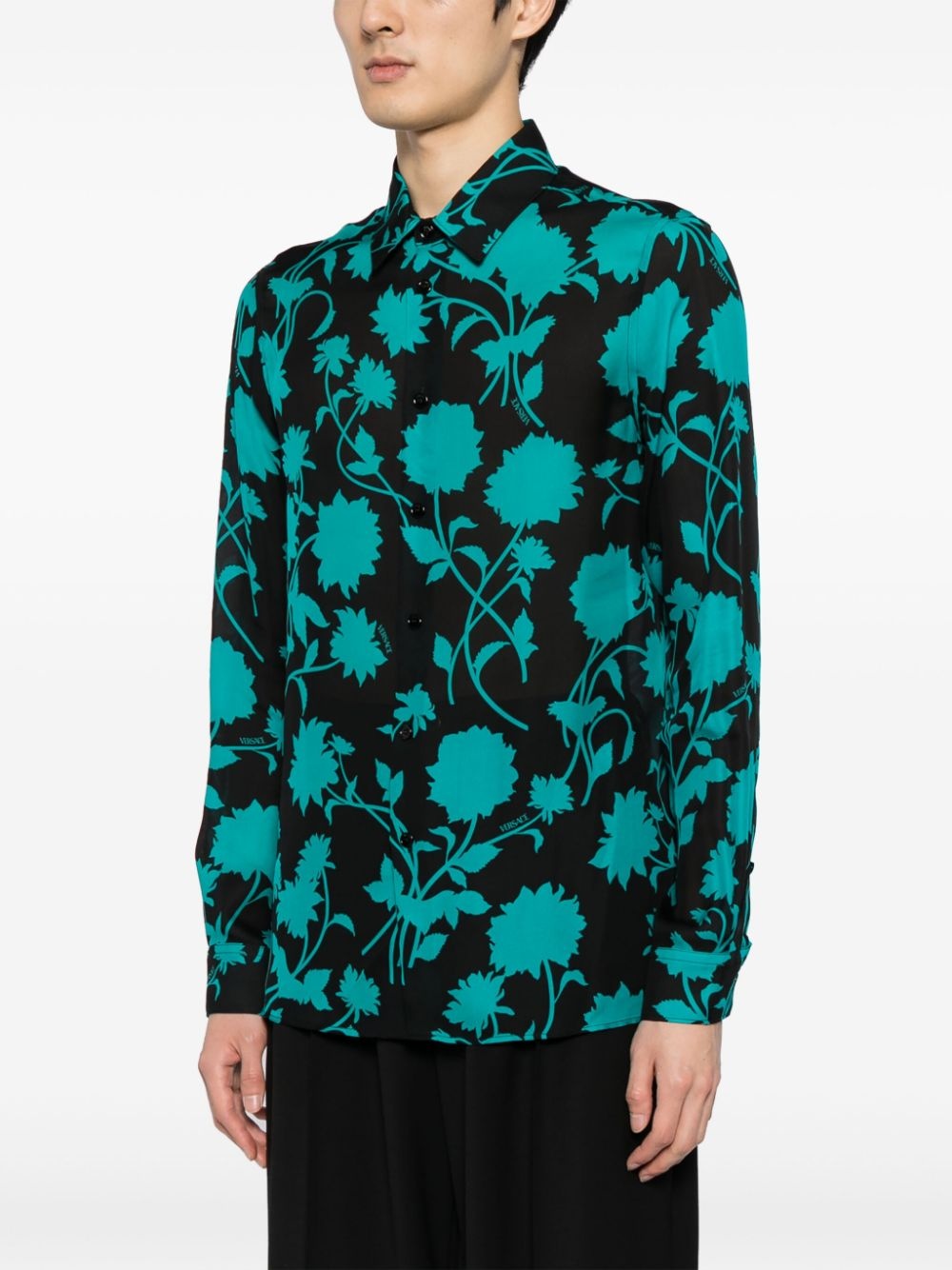 Floral Silhouette-print silk shirt - 3