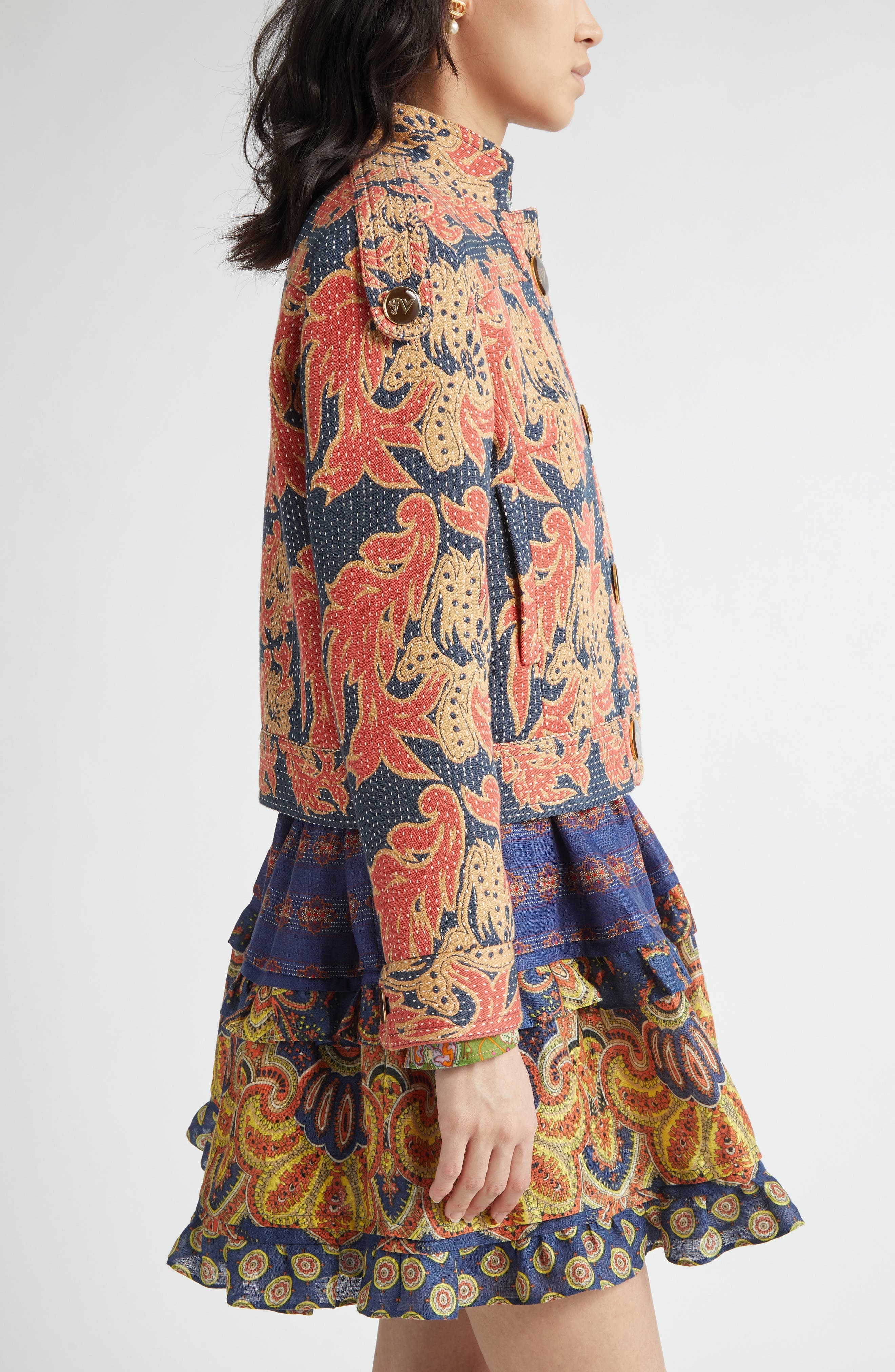 Valentino Garavani Crop Paisley Jacket in Indigo at Nordstrom - 4