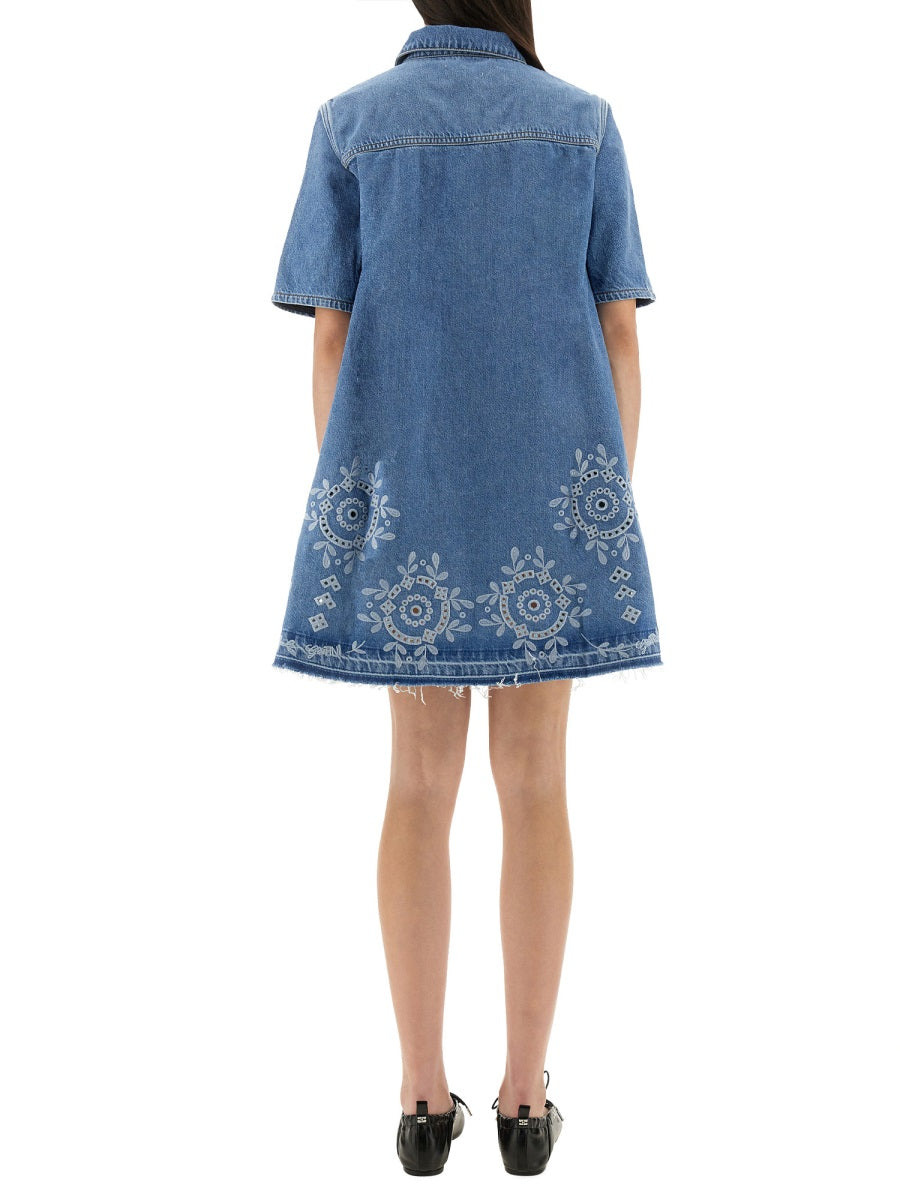 Ganni Women Mini Dress With Sangallo Embroidery - 3