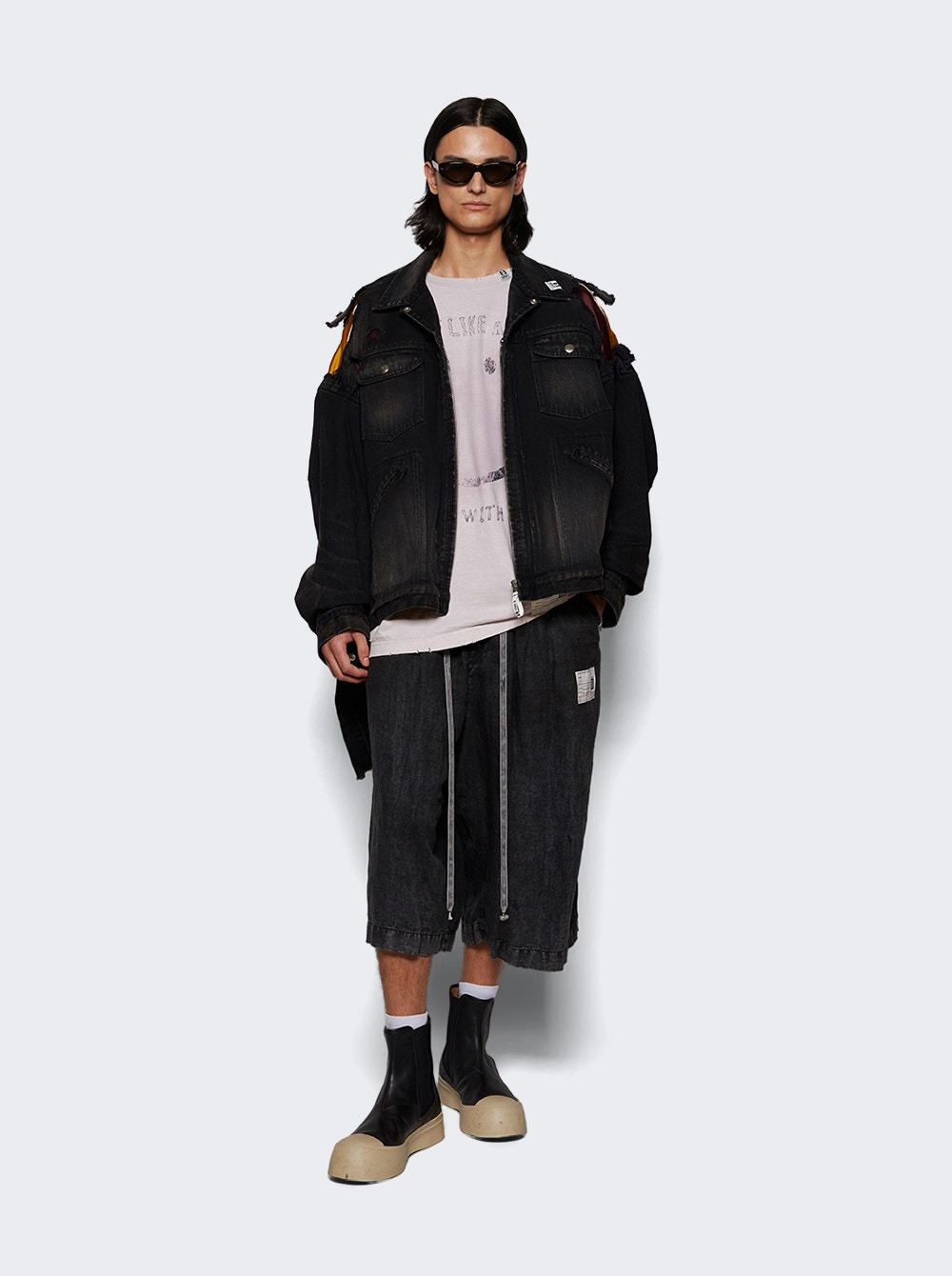 Double Layered Denim Jacket Black - 5