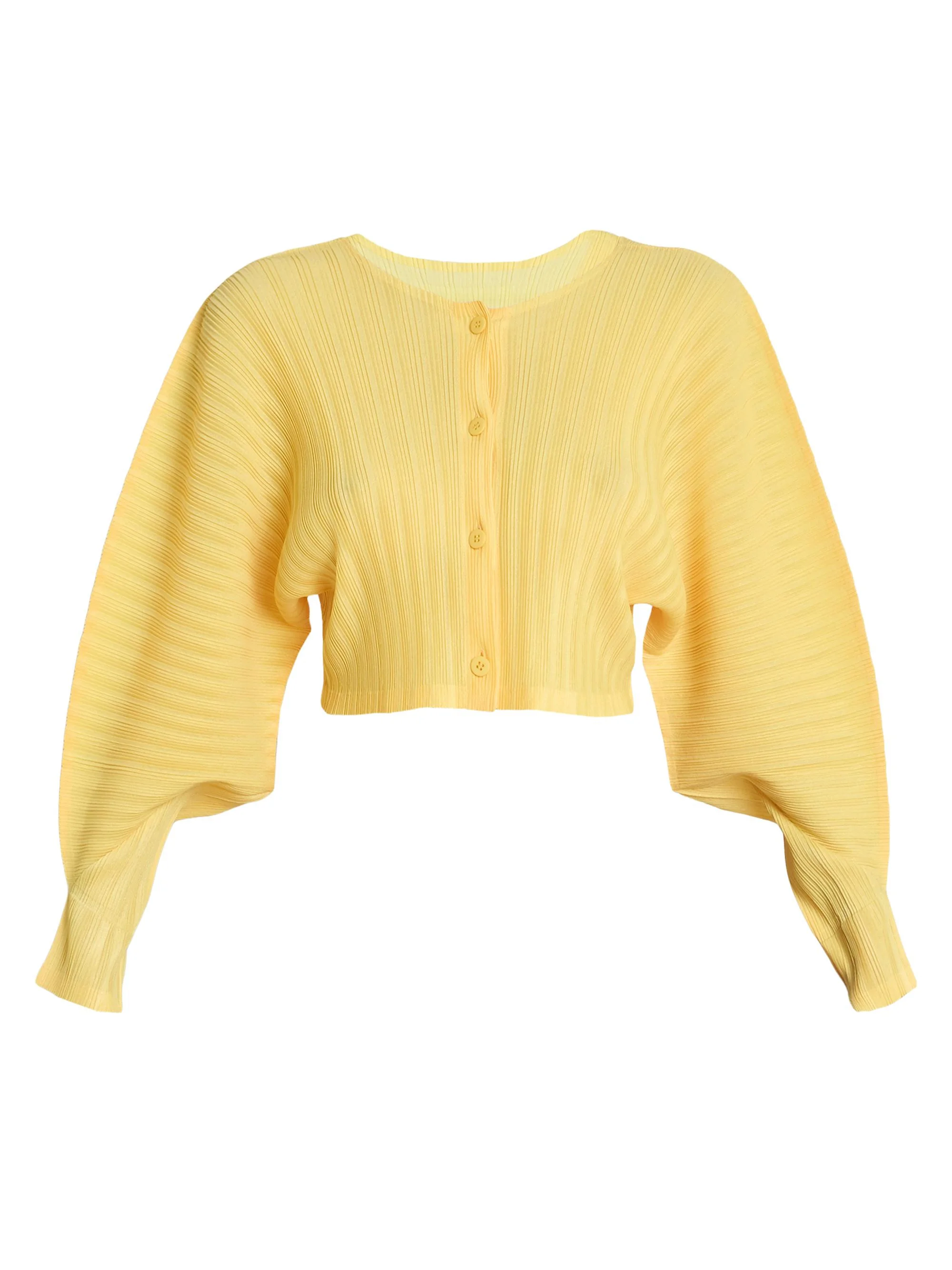 Women's Rib Pleats January Crop Cardigan - Yellow - 1