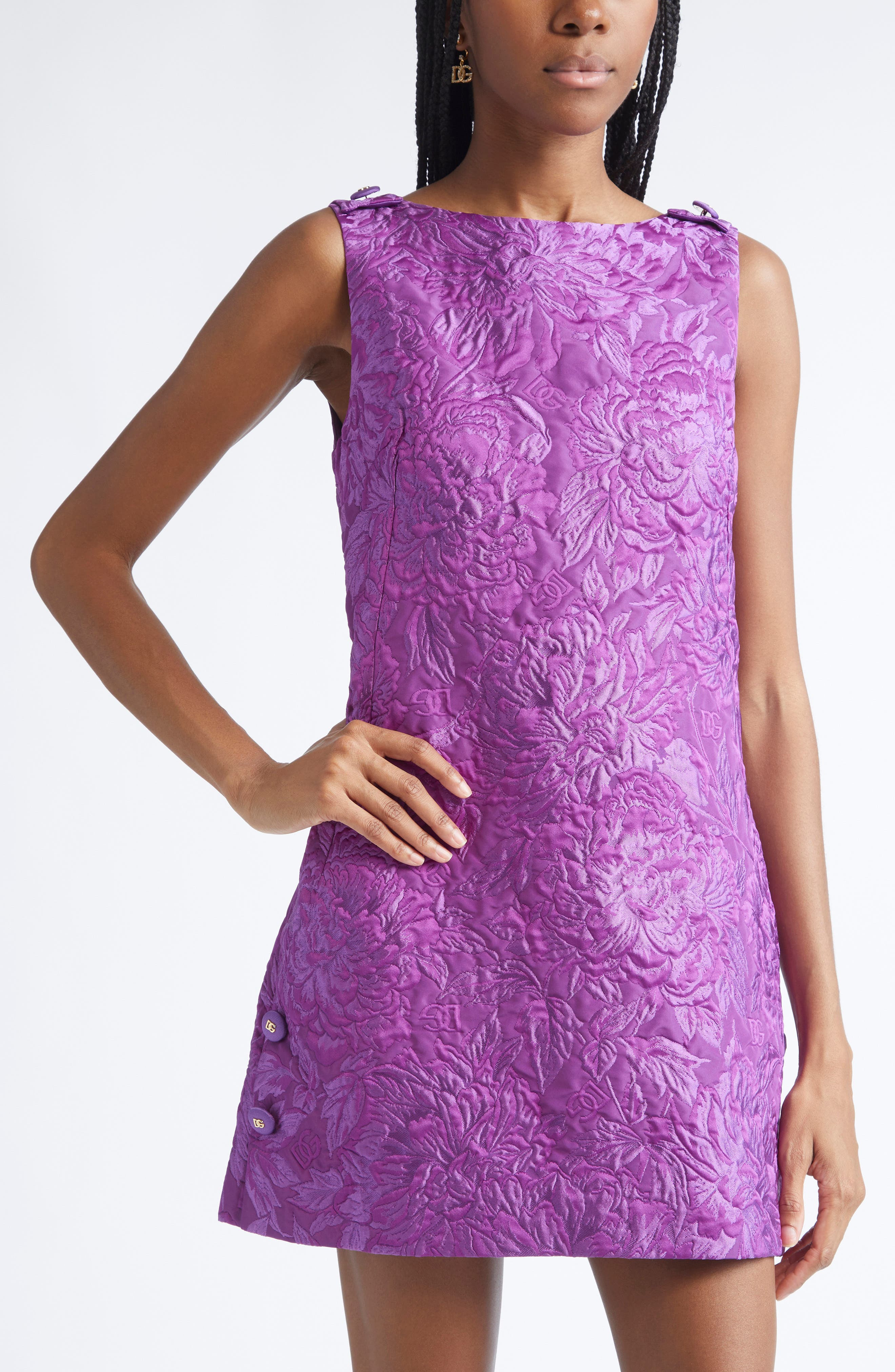 Dolce&Gabbana Sleeveless Peony Brocade Minidress in F0571 Viola at Nordstrom - 5