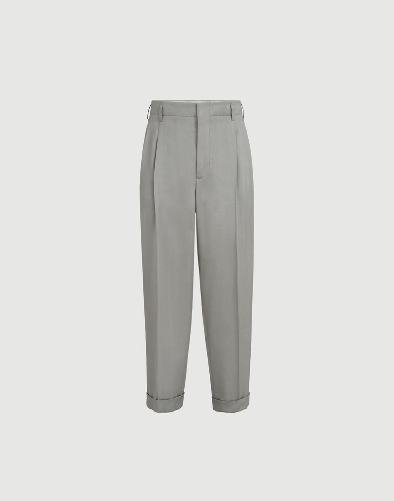Linen, virgin wool and mohair gabardine trousers with double pleats 1