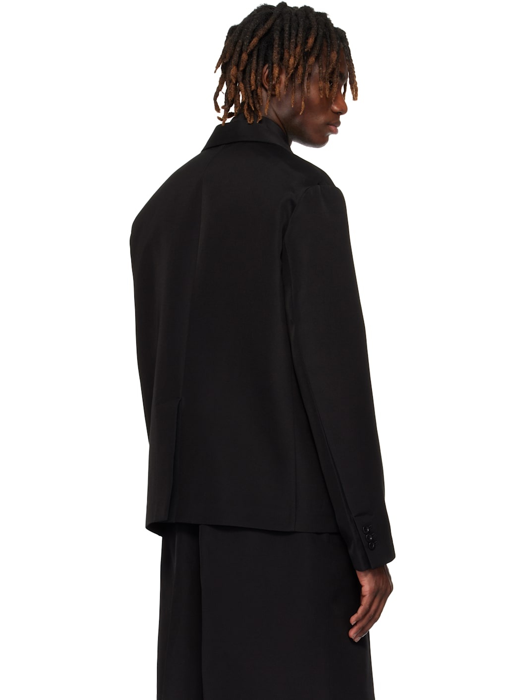 Black Double-Faced Silk Cotton Blazer - 3