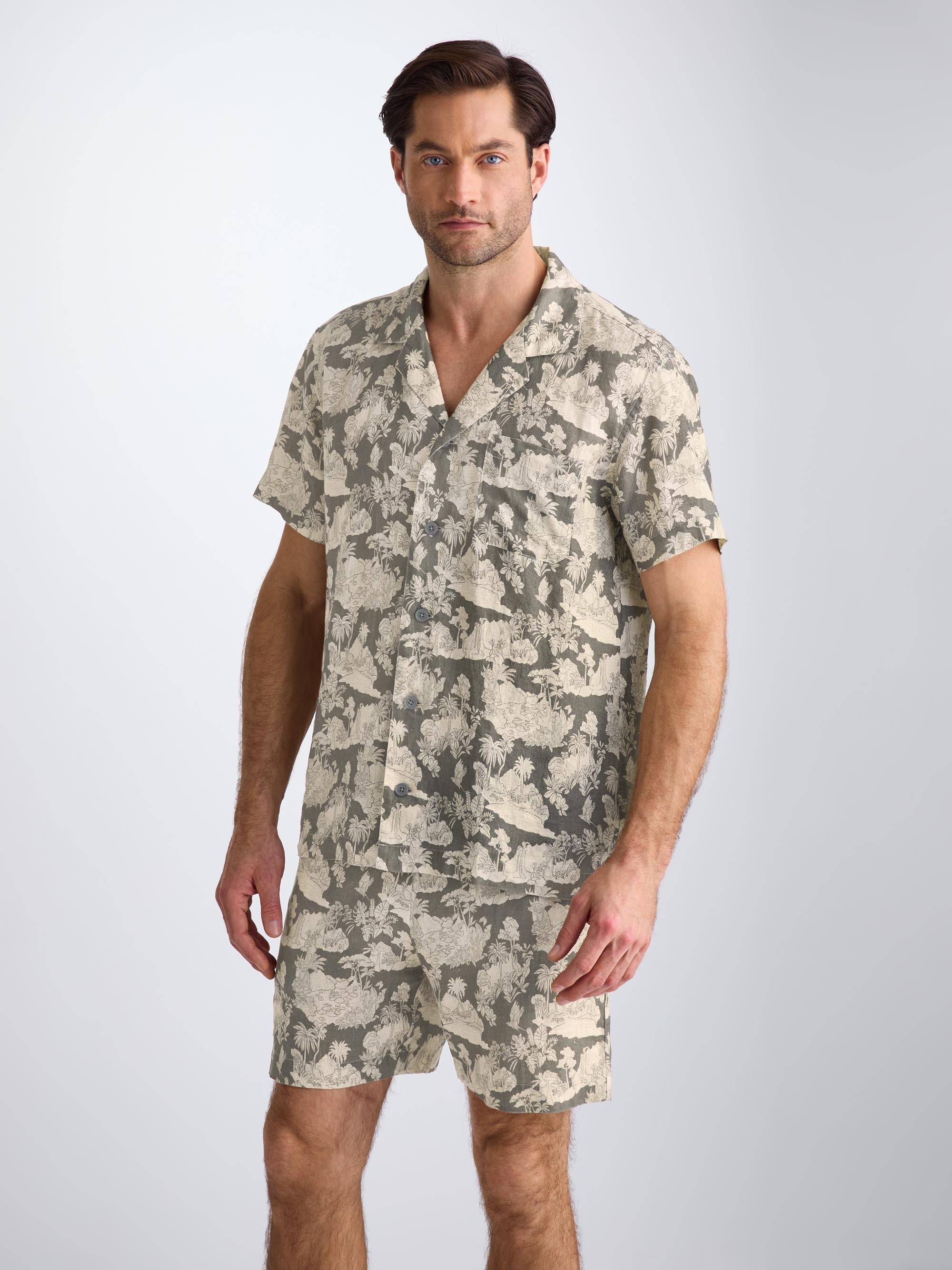 Men's Short Pajamas Milan 26 Linen Khaki - 5