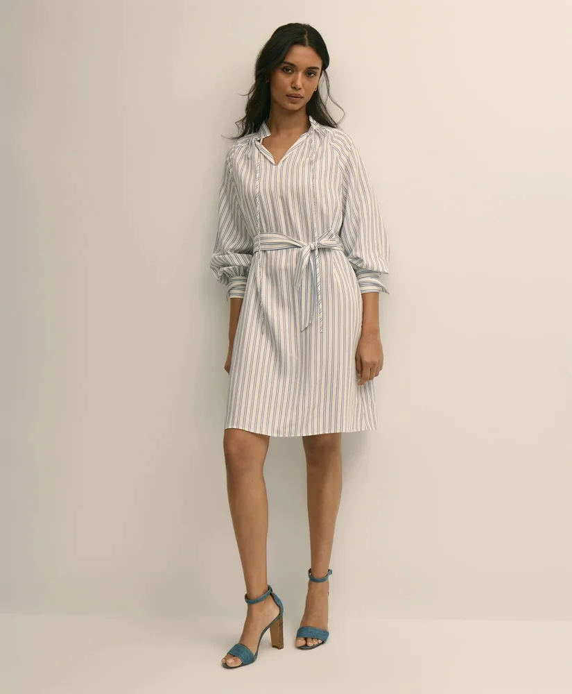 Viscose Pullover Striped Belted Shirt Dress - 1