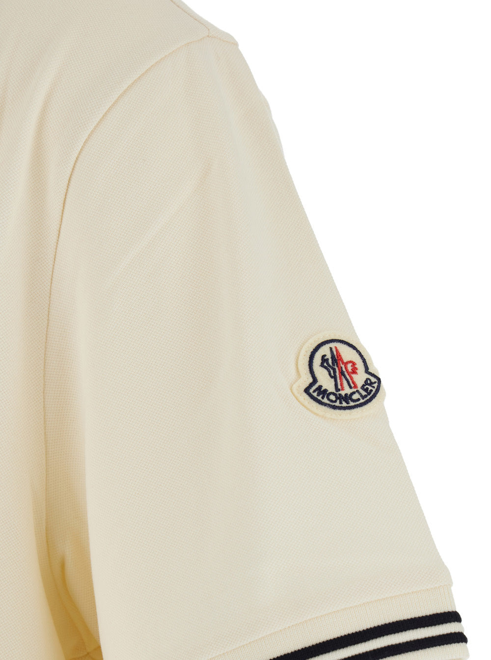 Moncler Men White Polo Shirt With Logo Lettering Embroidery On  The Front And Logo Patch On The Slee - 3