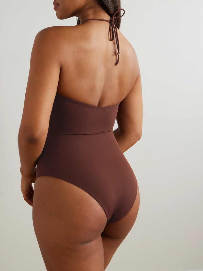 TORY BURCH Ruched Cut-out Recycled Halterneck Swimsuit outlook
