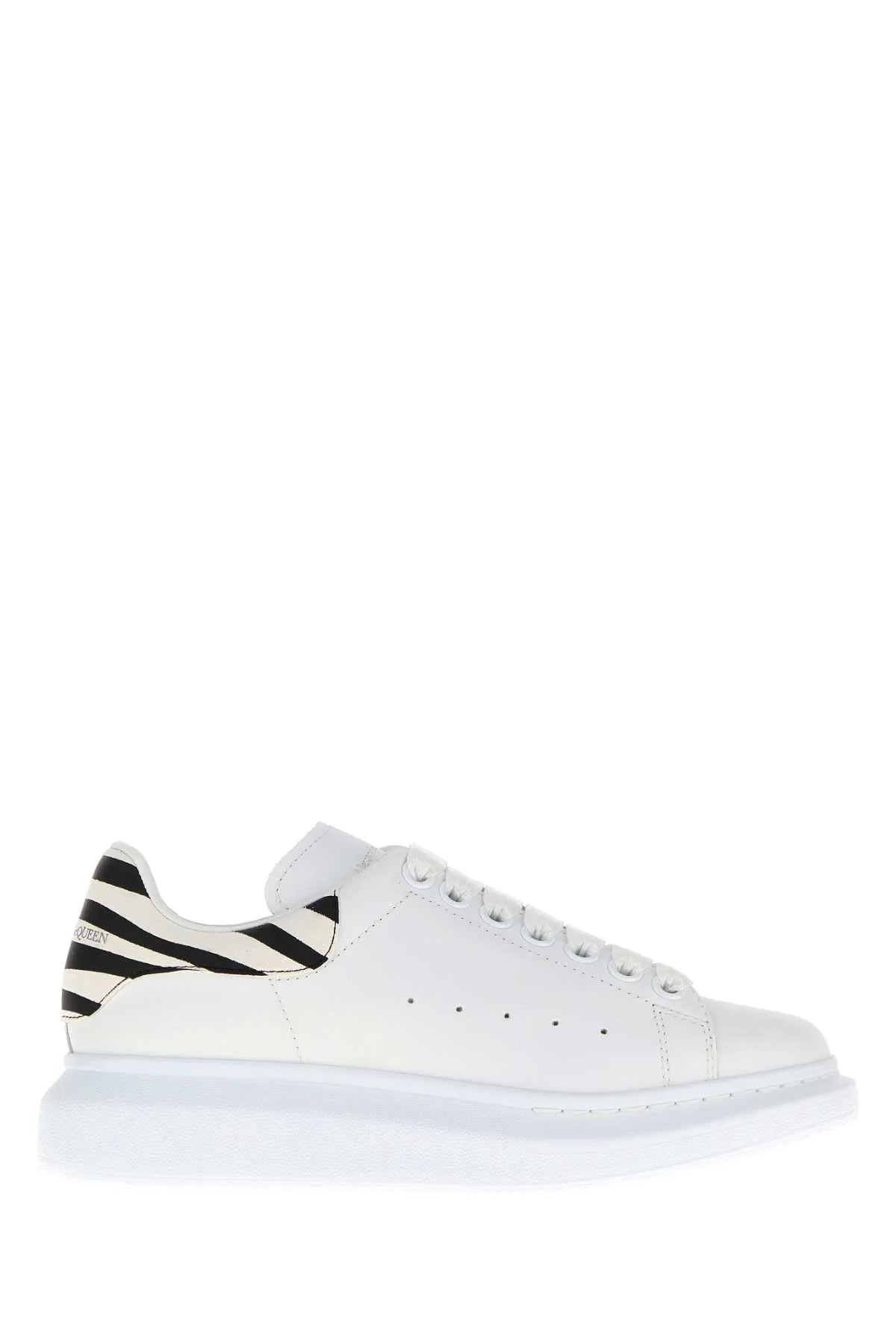Alexander Mcqueen Women White Leather Sneakers With Printed Suede Heel - 1