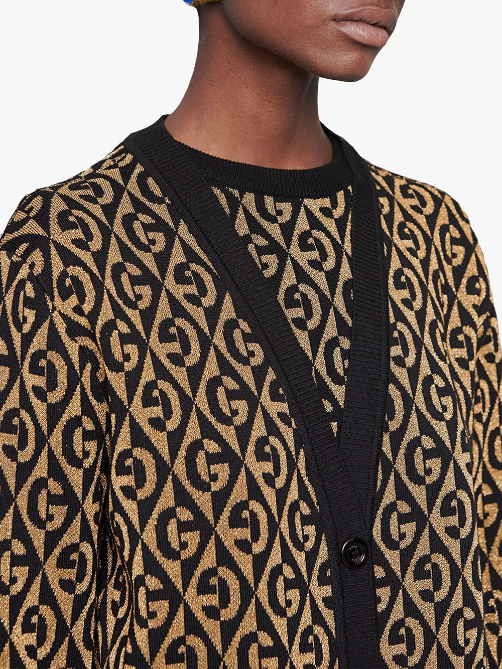 G rhombus lamé jacquard cardigan - 5