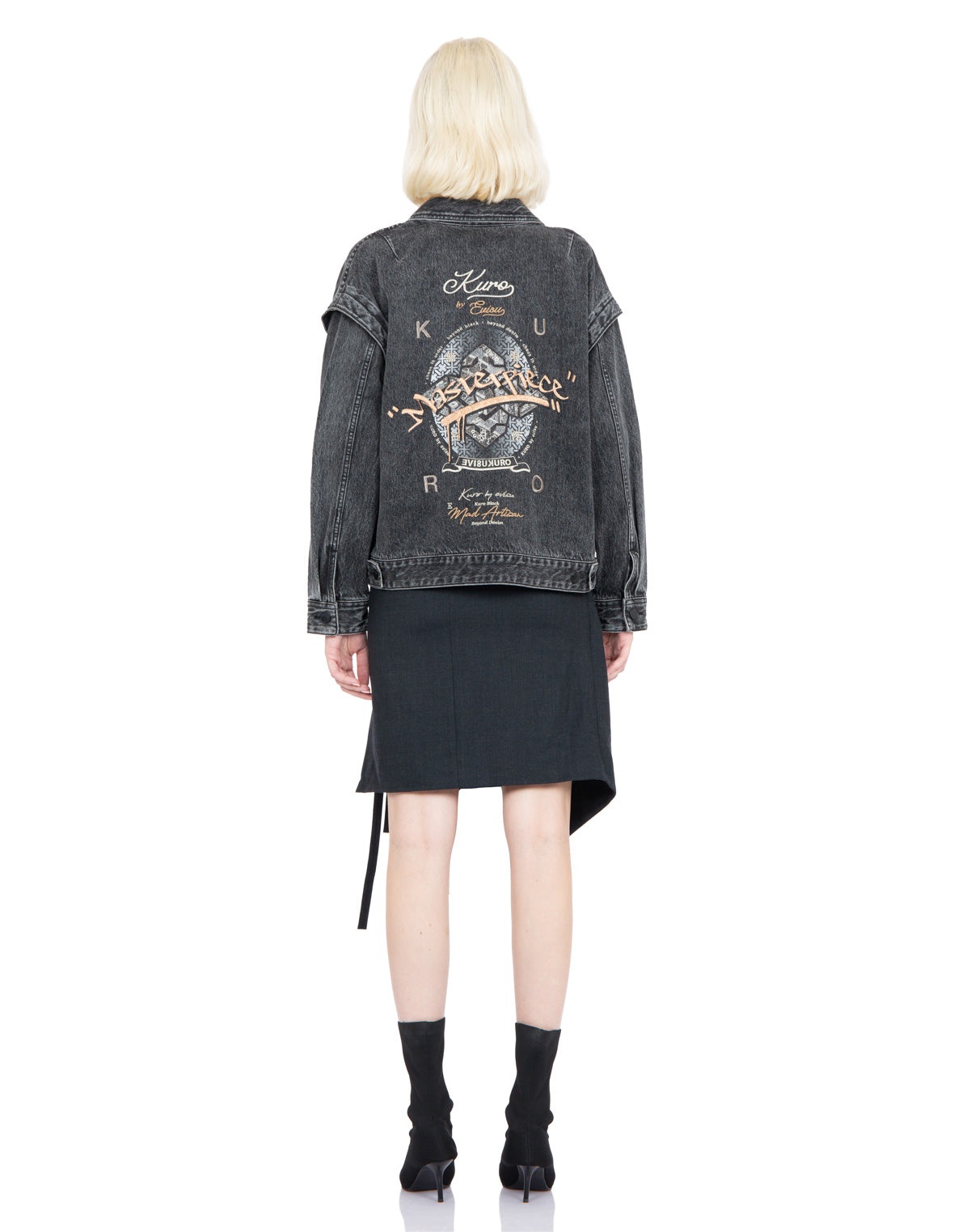 Graffiti Effect Slogan Print Oversized Denim Jacket - 5