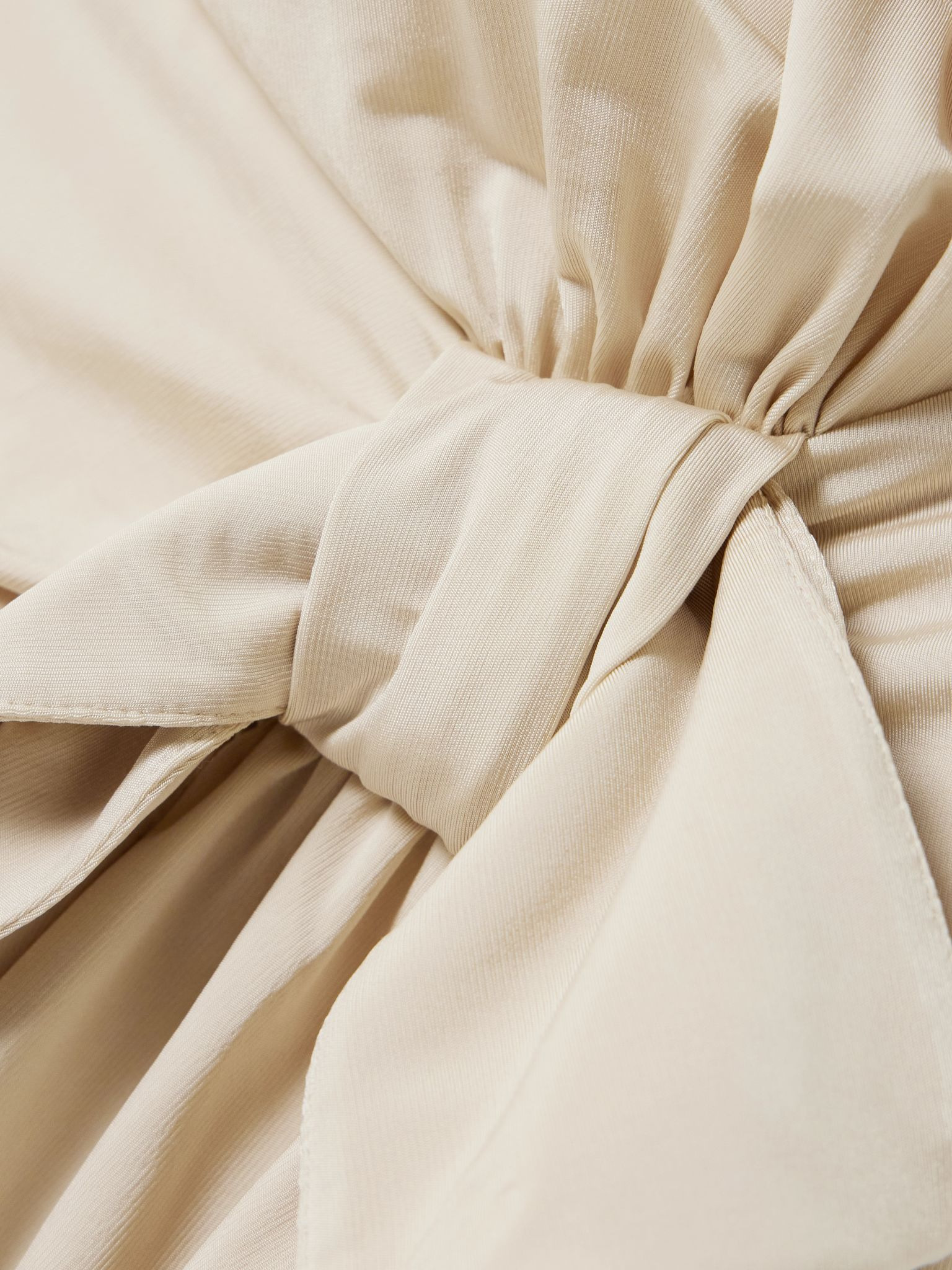 Asymmetric bow-detailed gathered satin-jersey mini dress Neutral - 4