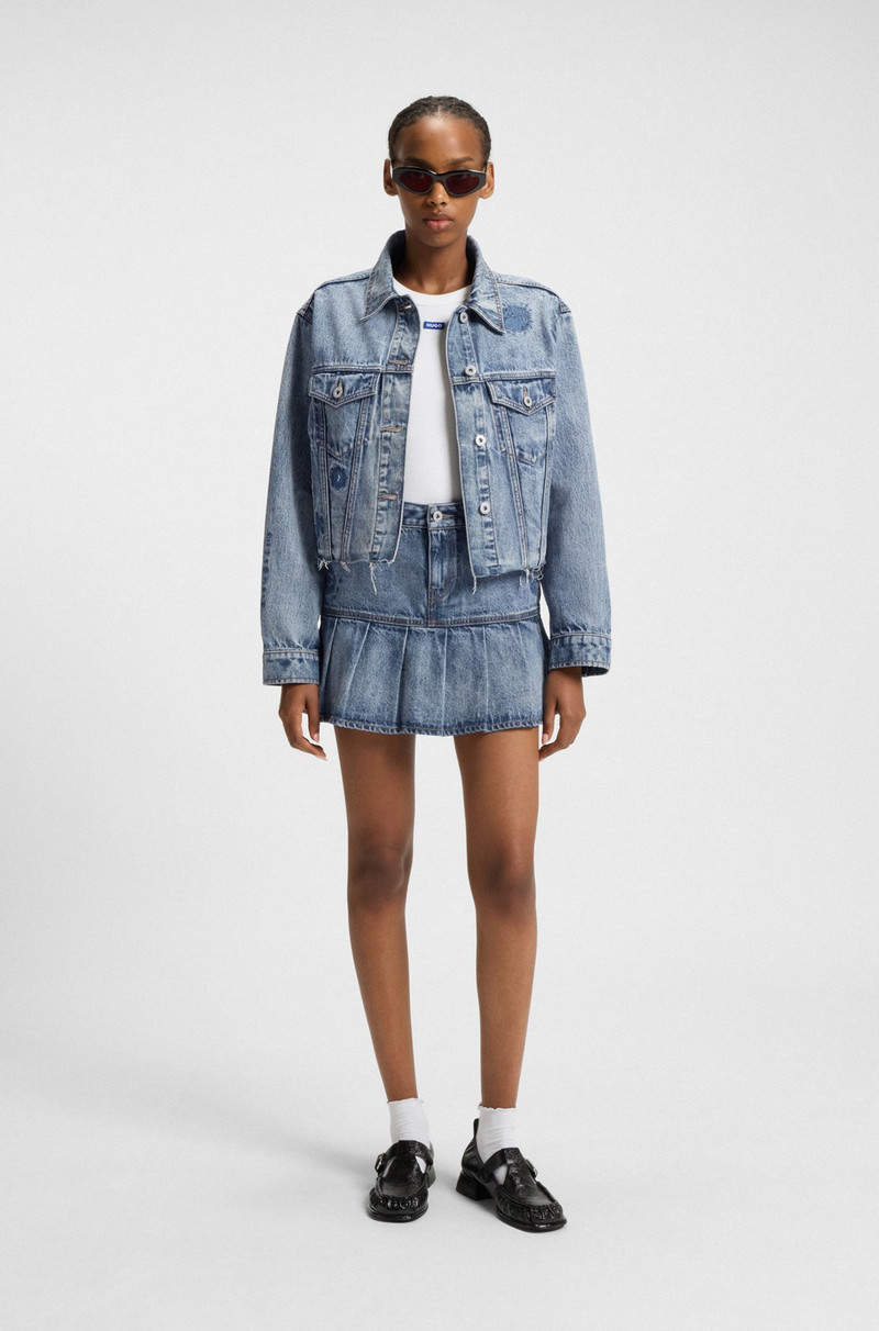 HUGO HALF-PLEATED MINI SKIRT IN BLUE RIGID DENIM outlook