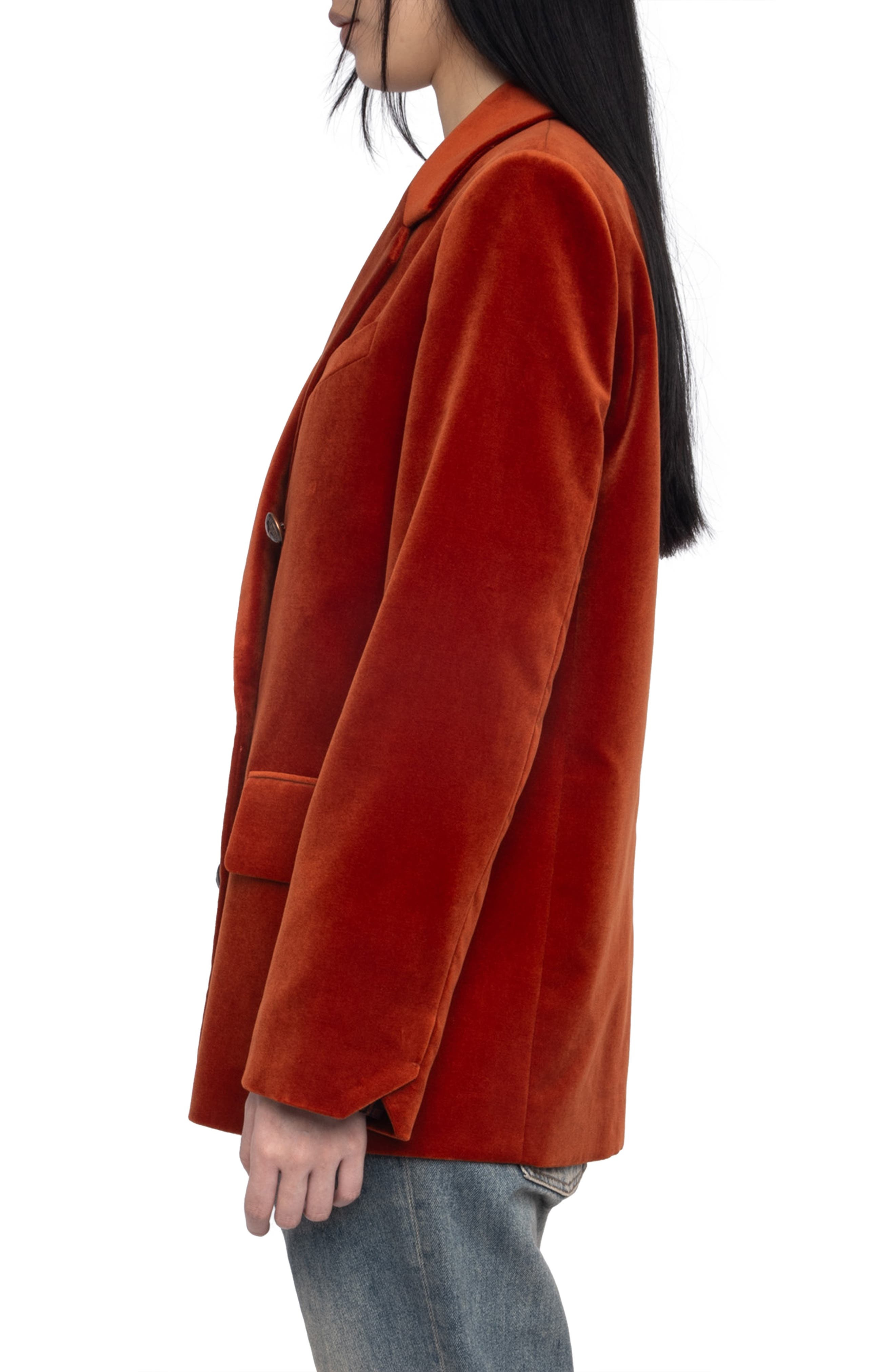 Zadig & Voltaire Vaska Double Breasted Velvet Blazer in Burn at Nordstrom - 3
