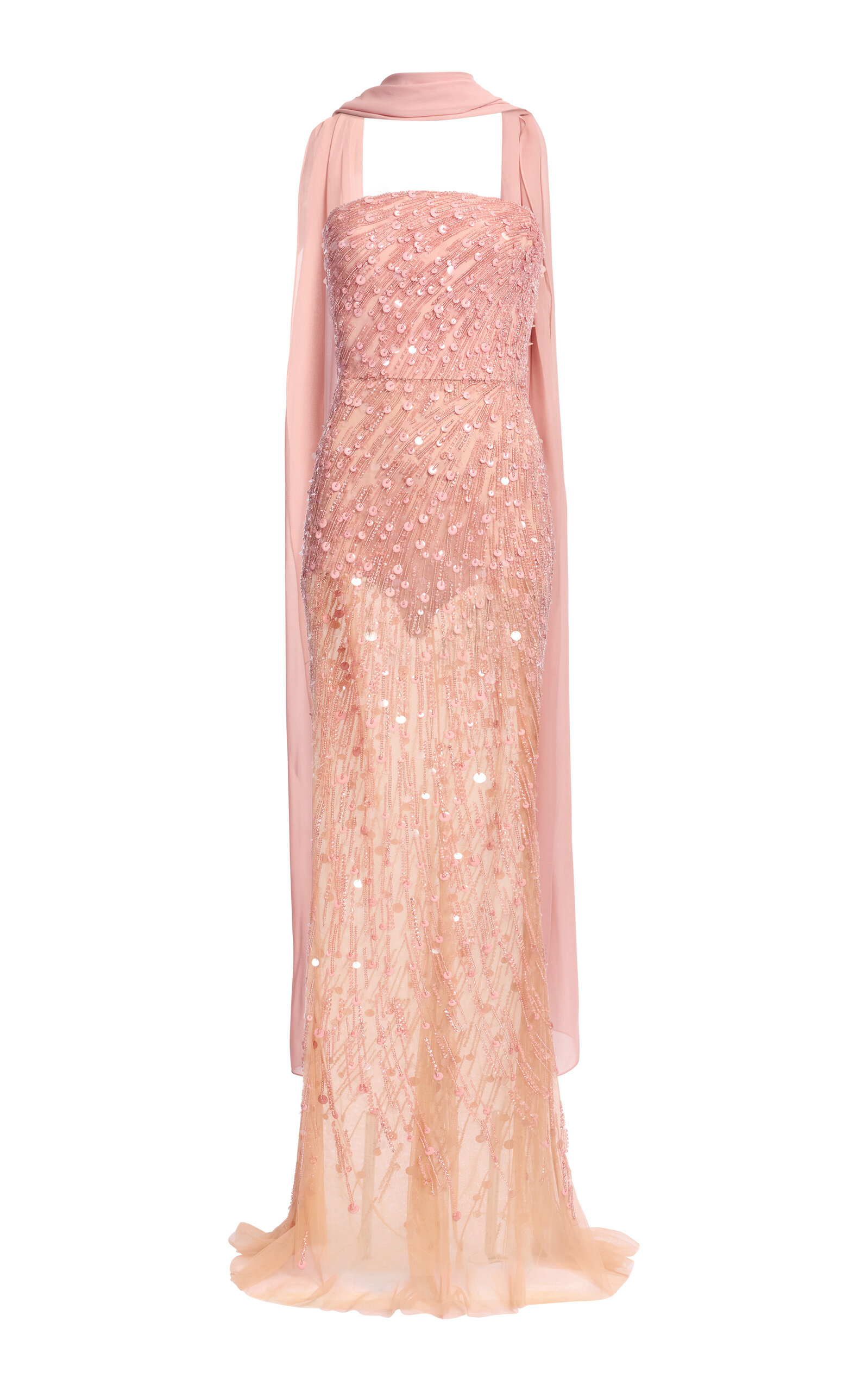 Scarf-Detailed Bead-Embroidered Maxi Dress pink - 1