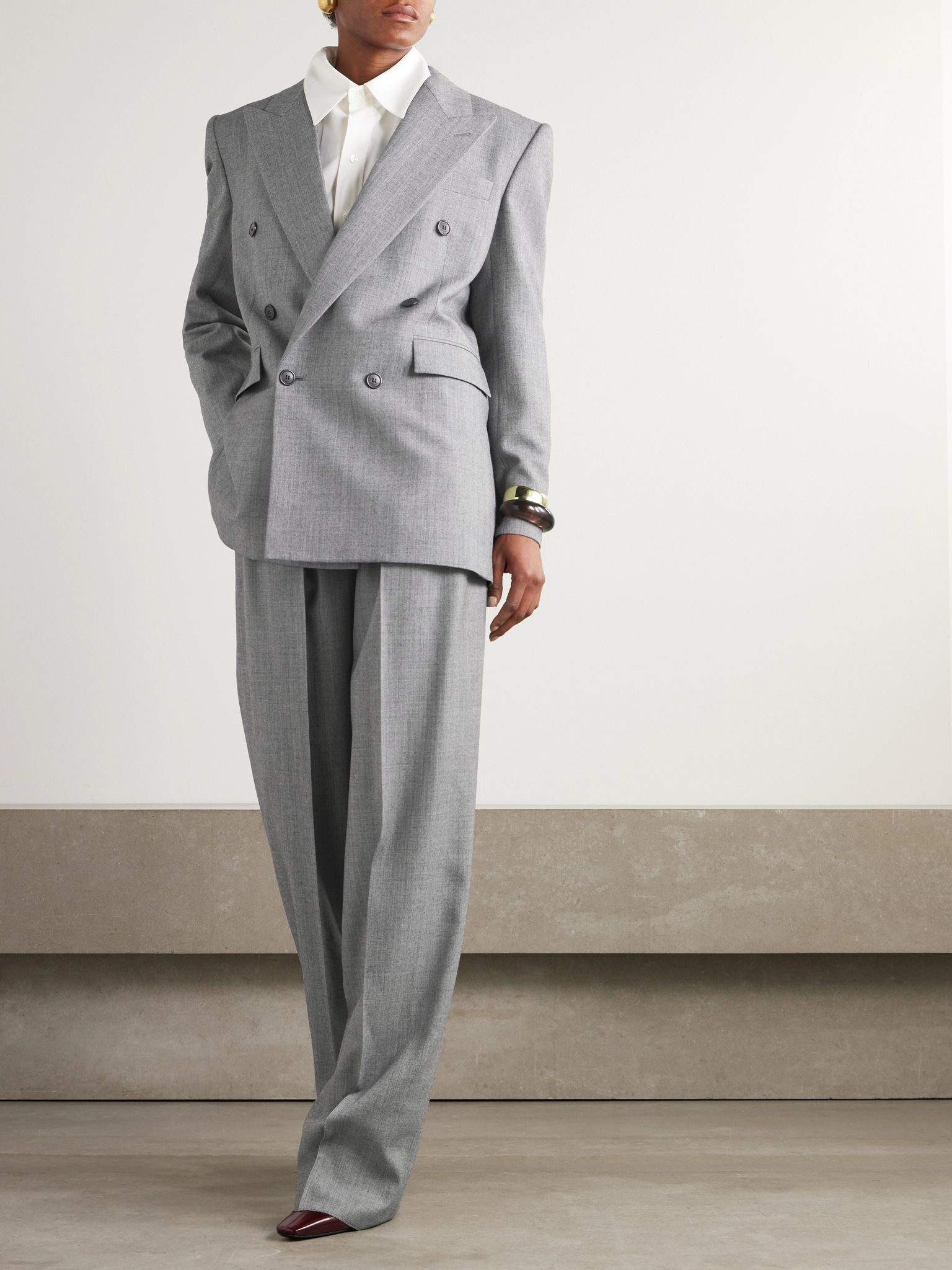 Double-breasted wool-twill blazer Gray - 2