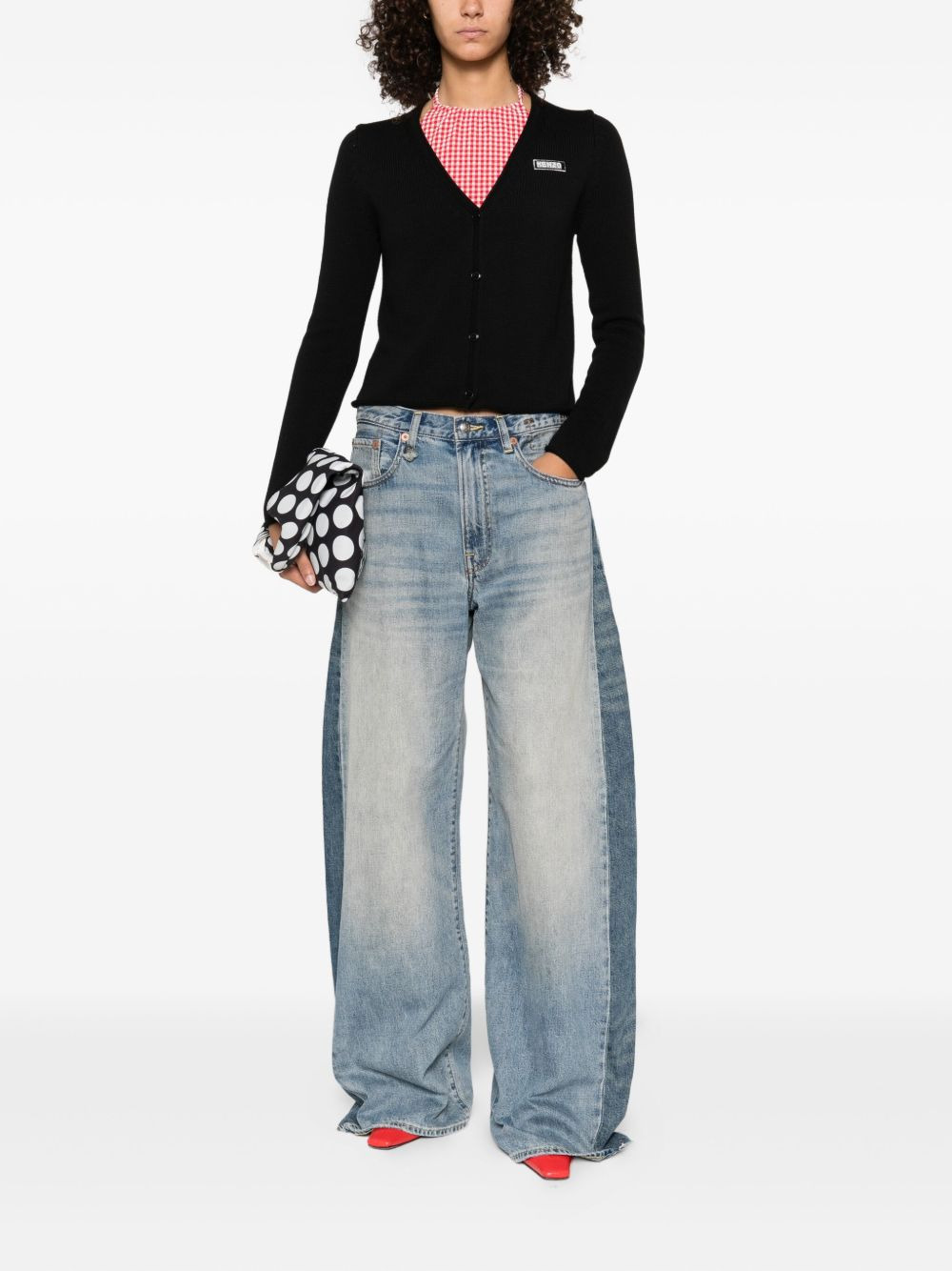 button-fastening logo cardigan - 2