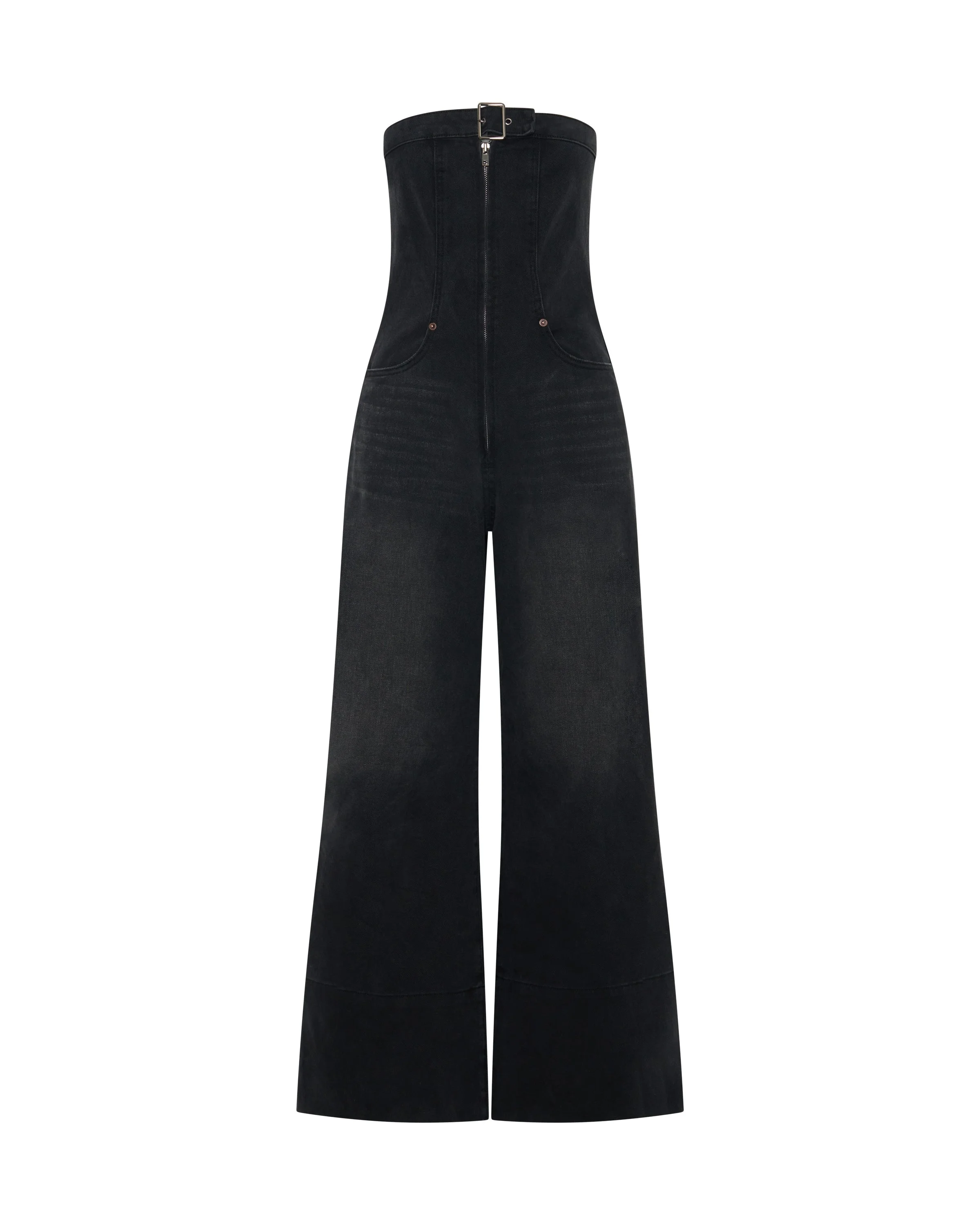 Dark Angel Strapless Wide Leg Denim Jumpsuit - Smokey Black - 1