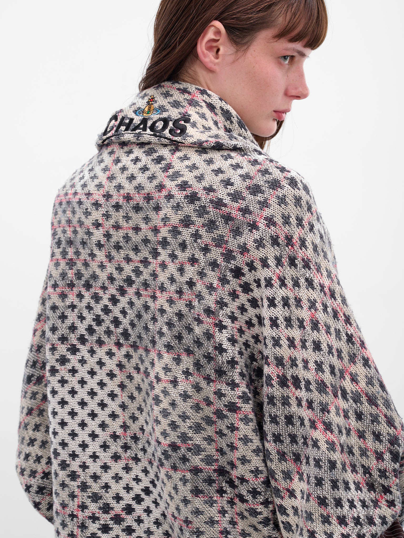 Gray Cross Distressed Tartan Poncho - 4