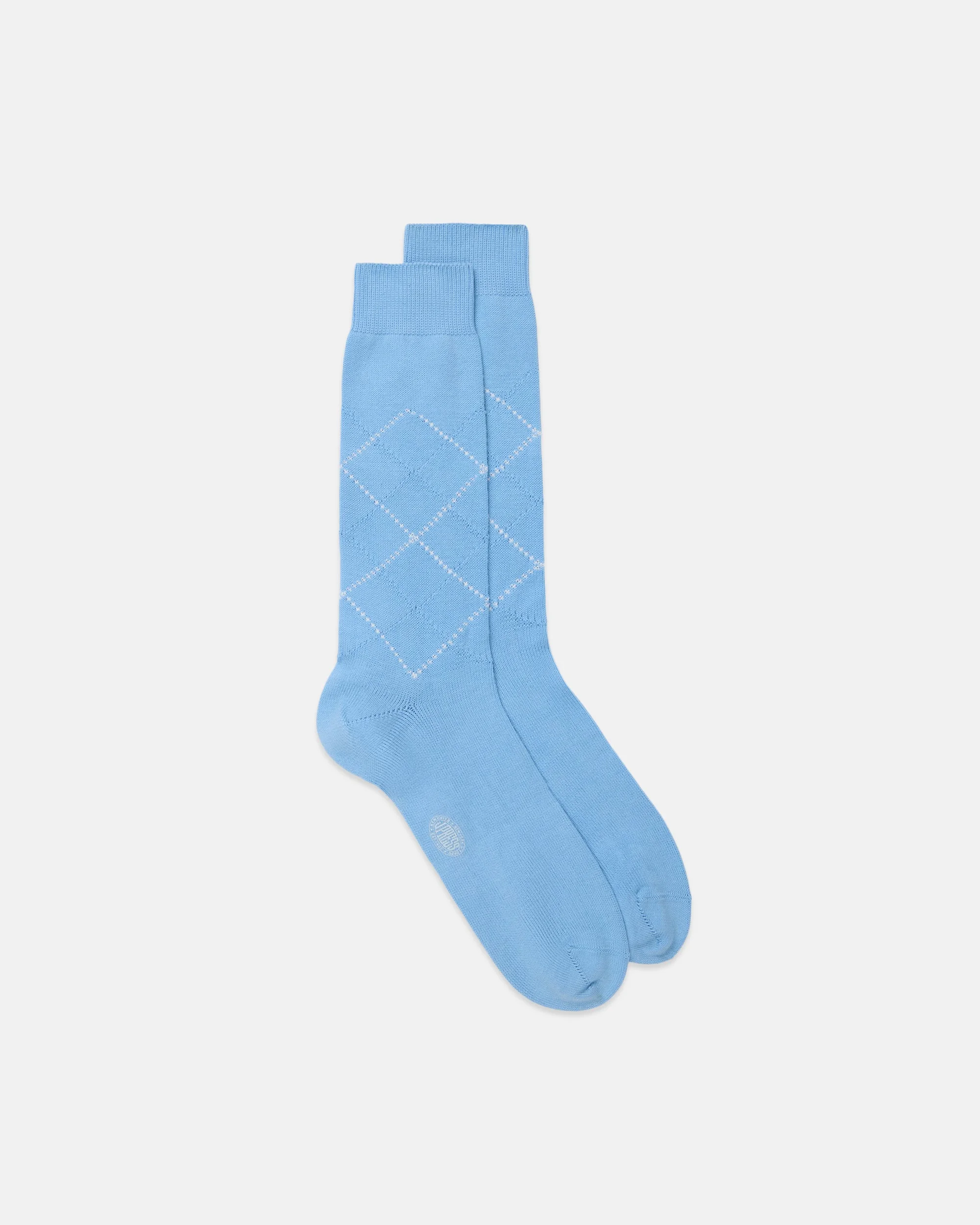 MADE-IN-ITALY LIGHT BLUE TONAL ARGYLE COTTON MID-CALF SOCKS - 1