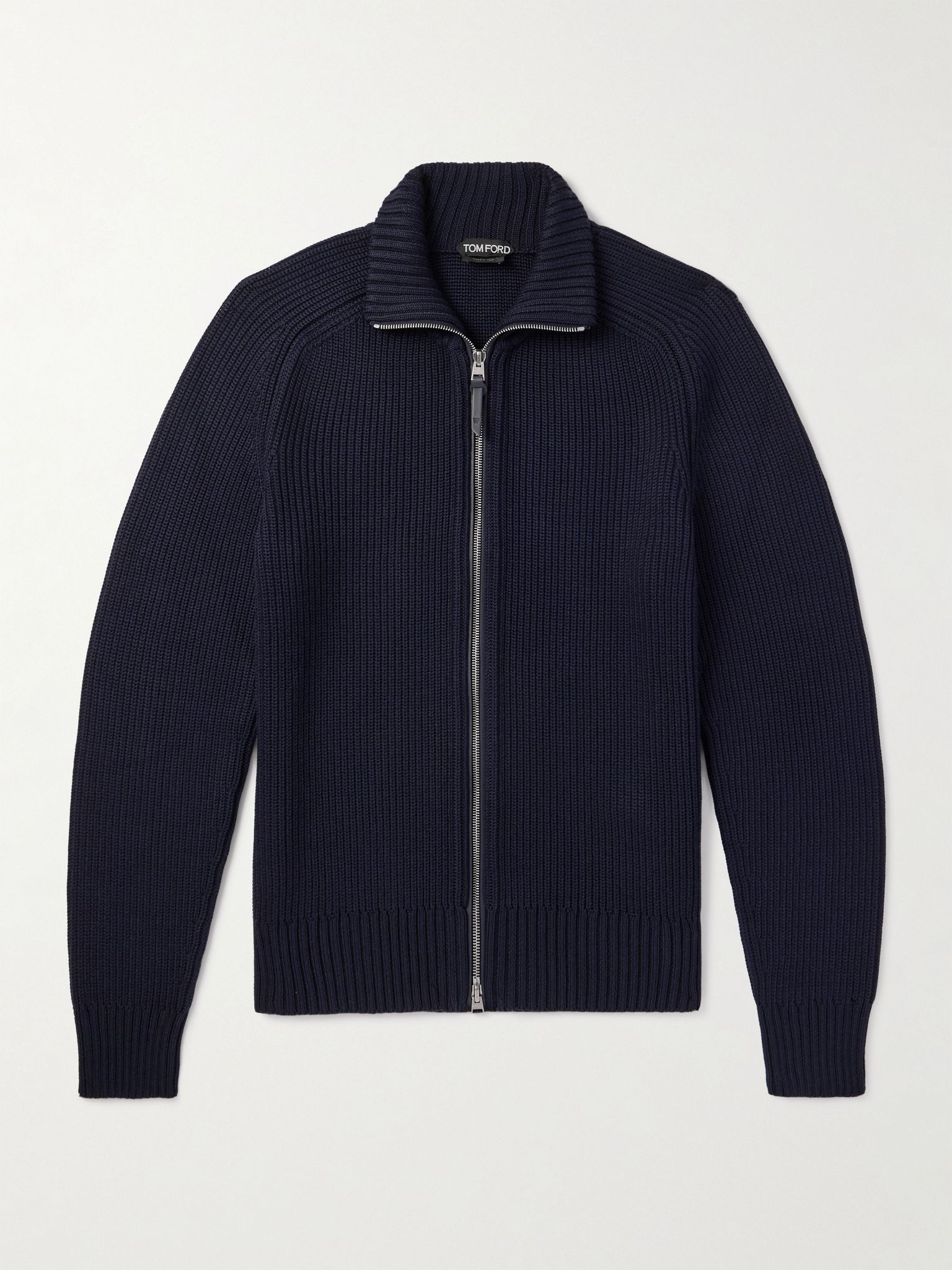 Slim-Fit Ribbed Silk and Merino Wool-Blend Cardigan Blue - 1