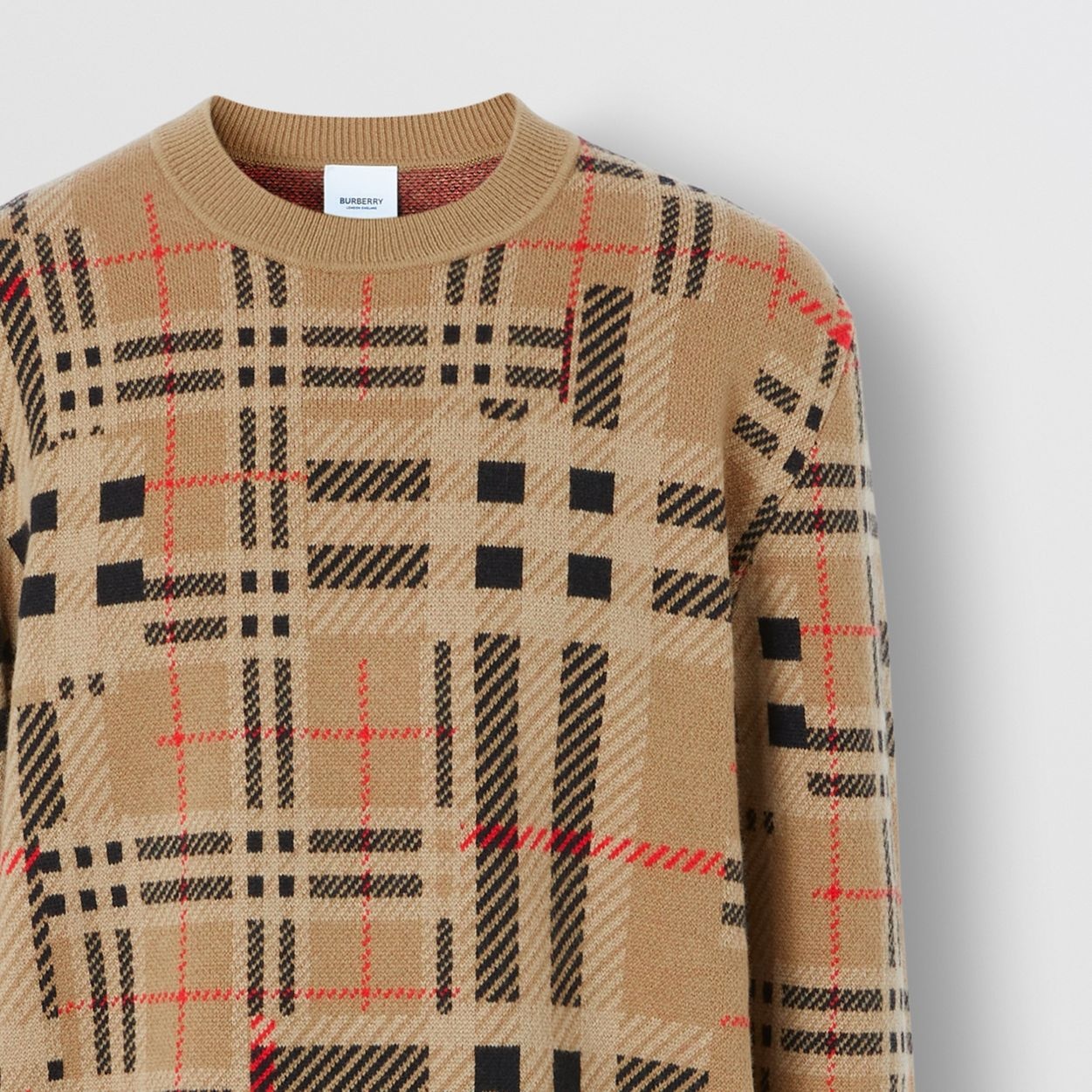 Contrast Check Cashmere Jacquard Sweater - 6