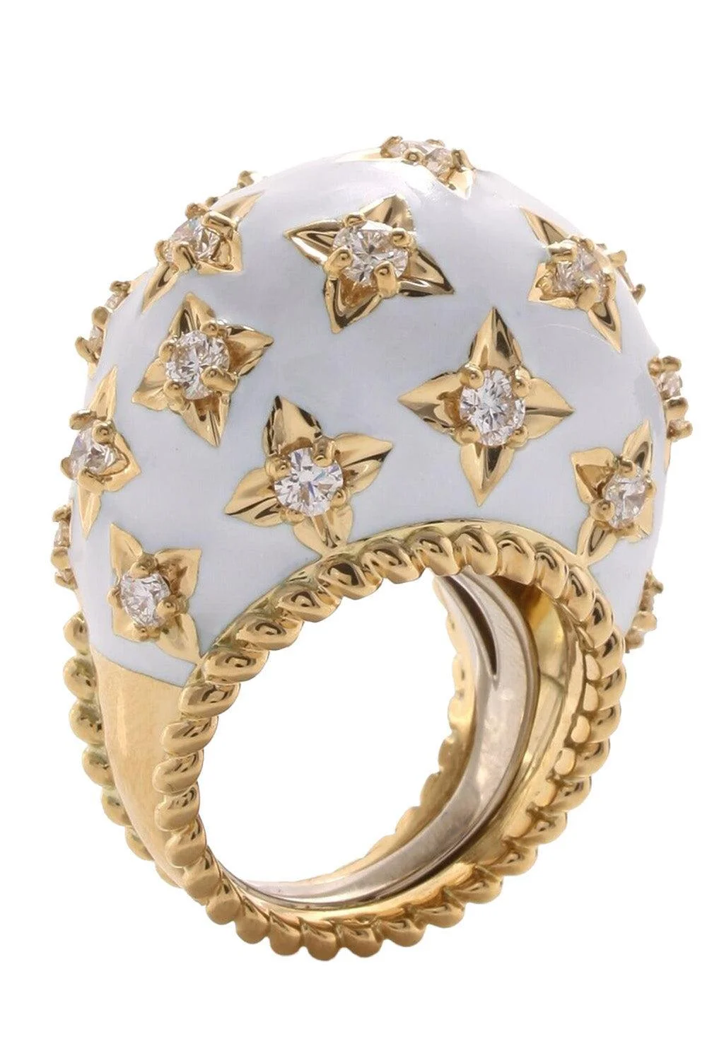 Diamond White Enamel Star Ring - 1