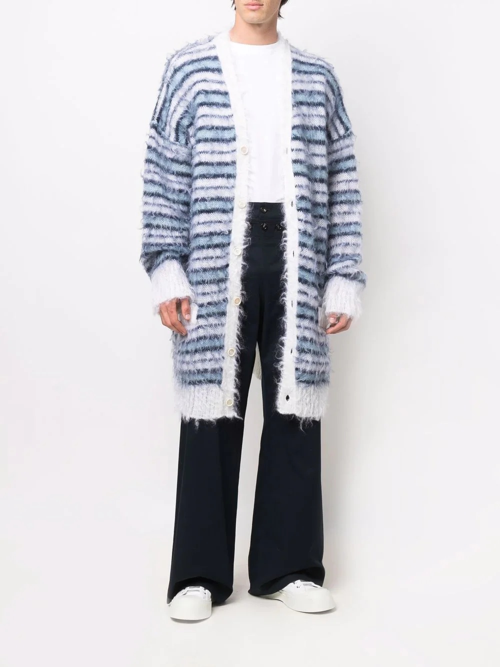 stripe-pattern long cardigan - 2