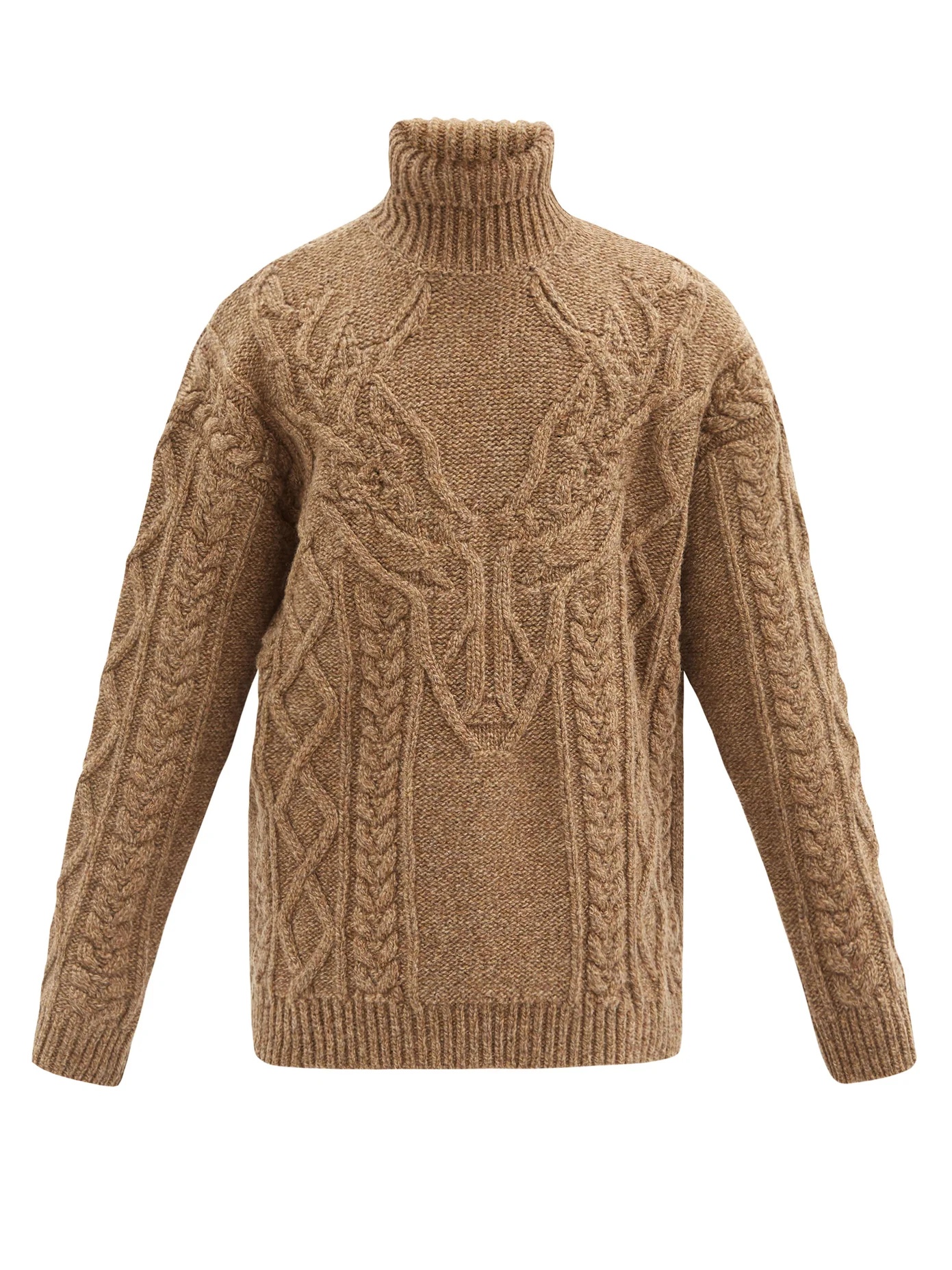 Cable-knitted roll-neck wool sweater - 1