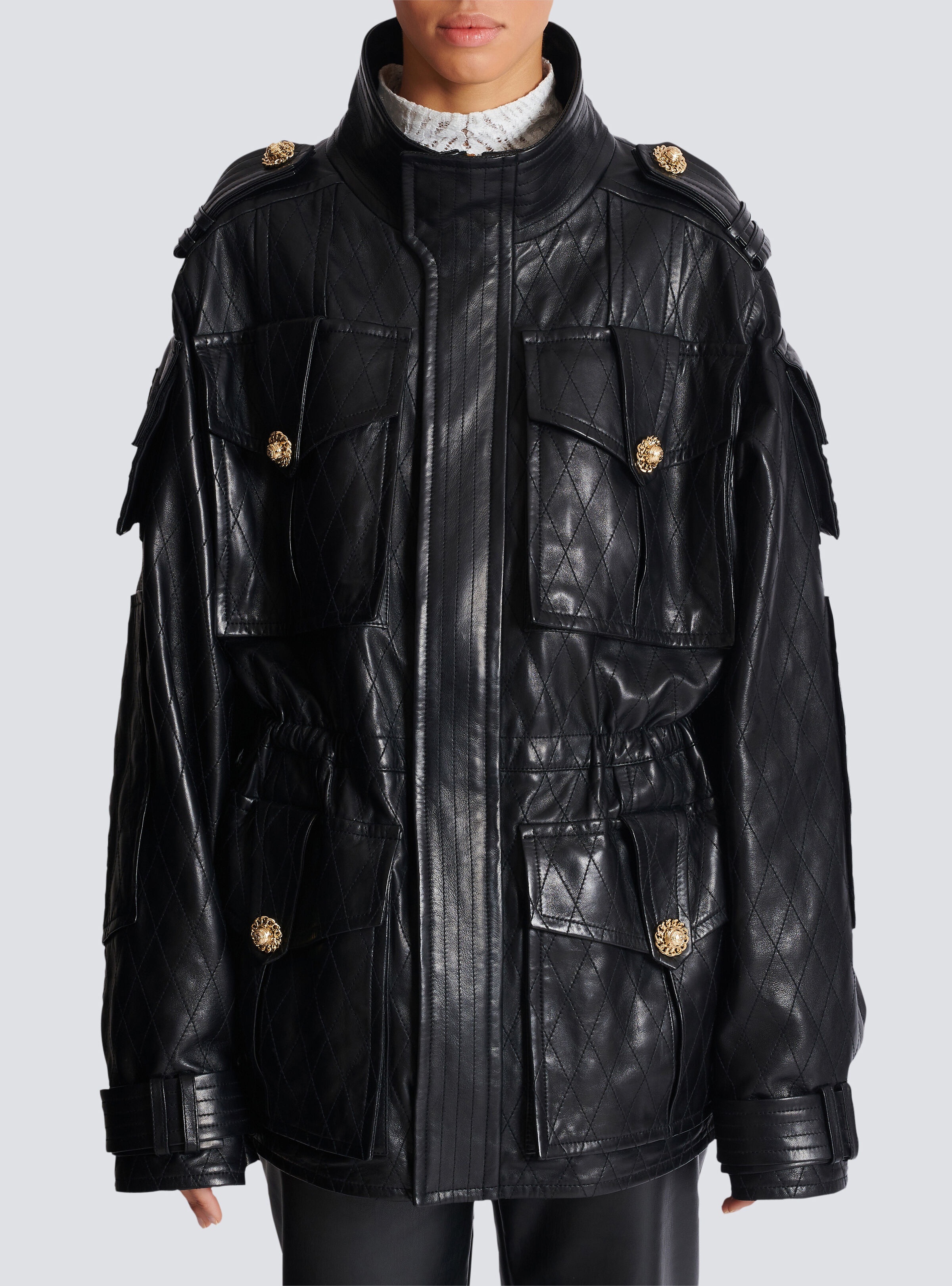Lambskin leather parka with topstitched Diamond pattern - 5