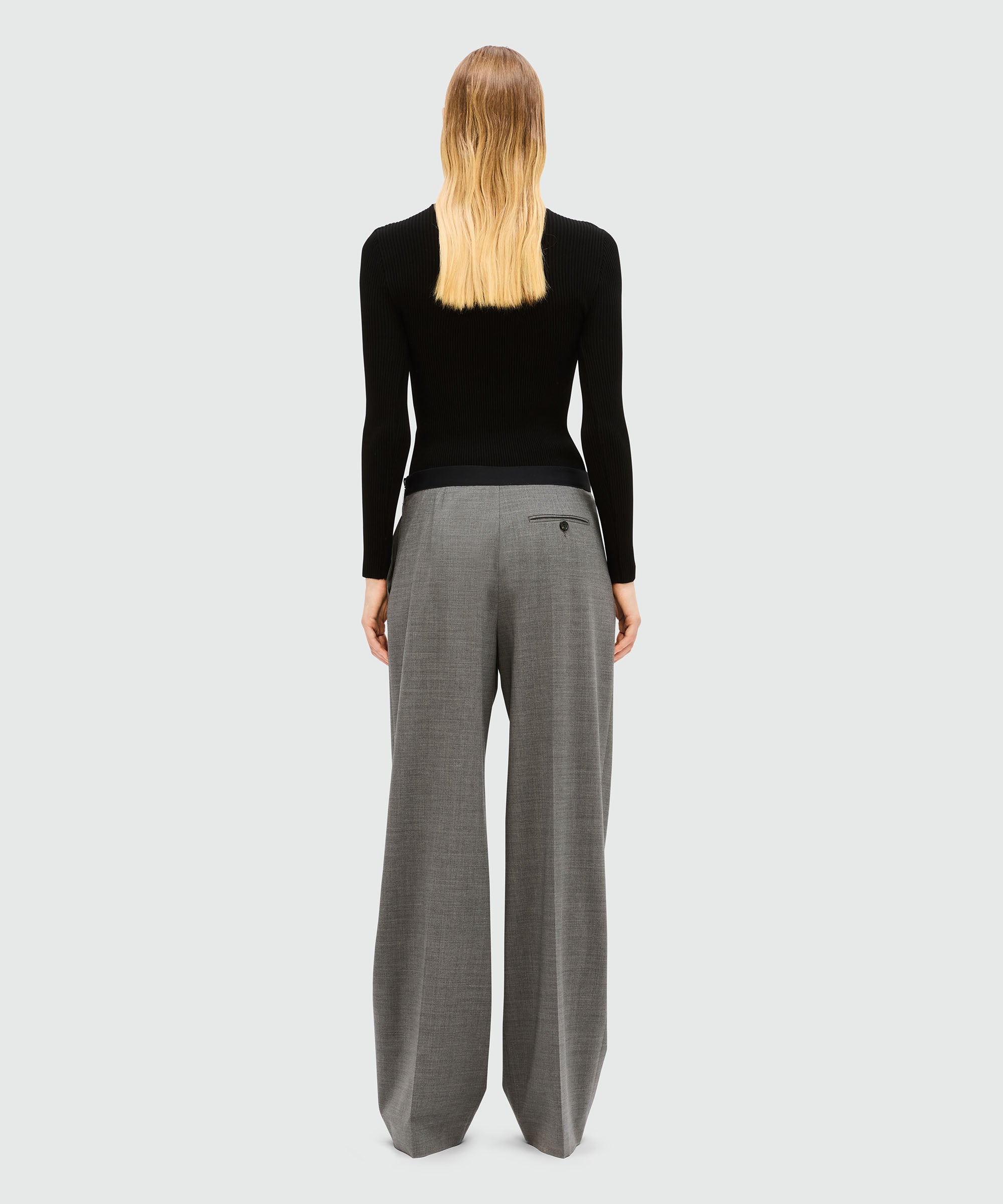 Anthracite palazzo trousers in cool wool with elastic band and MSGM logo - 3