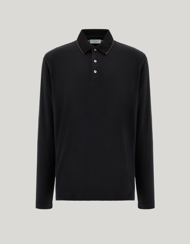 BLACK COTTON AND CASHMERE T-SHIRT WITH CONTRASTING PROFILES 1
