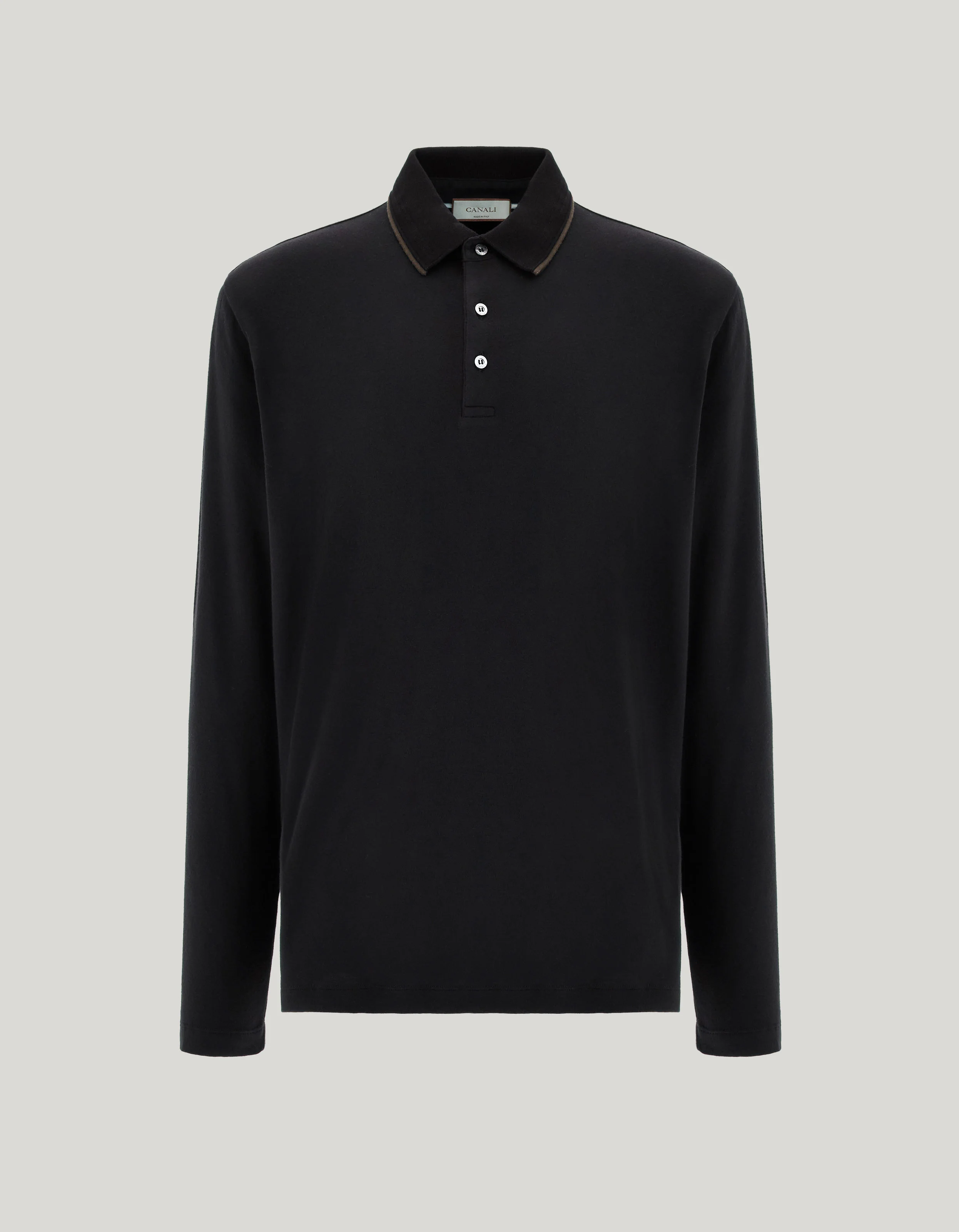 BLACK COTTON AND CASHMERE T-SHIRT WITH CONTRASTING PROFILES - 1