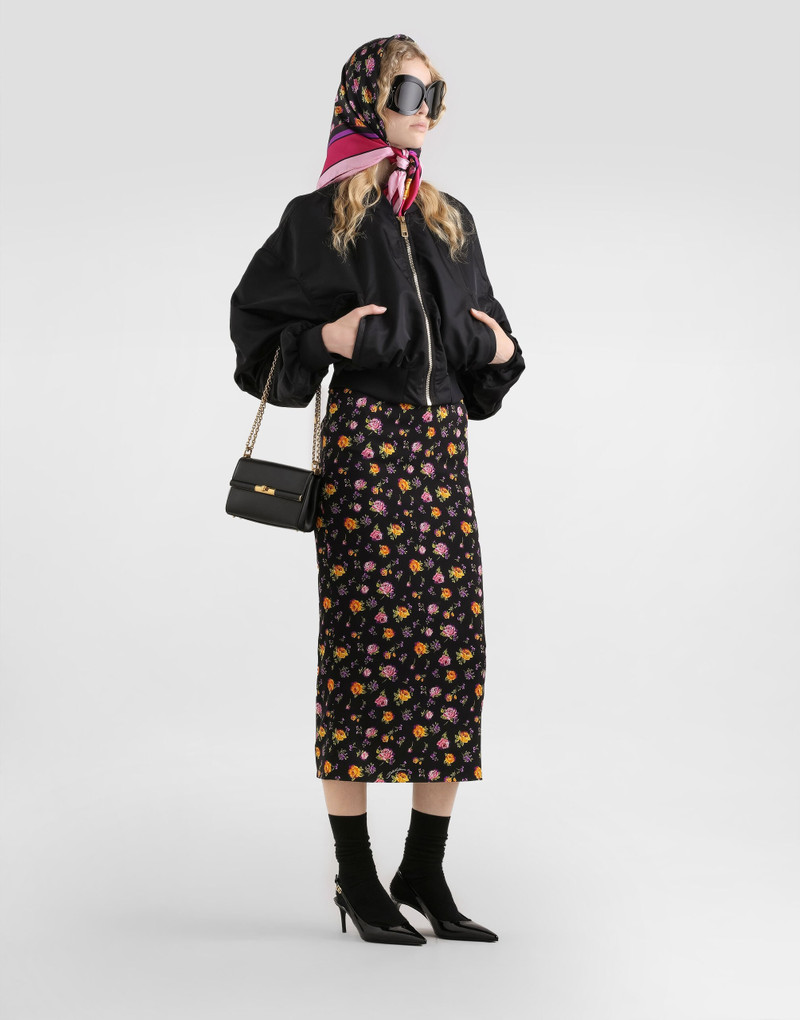 Dolce & Gabbana Small rose bouquets-print straight charmeuse skirt outlook