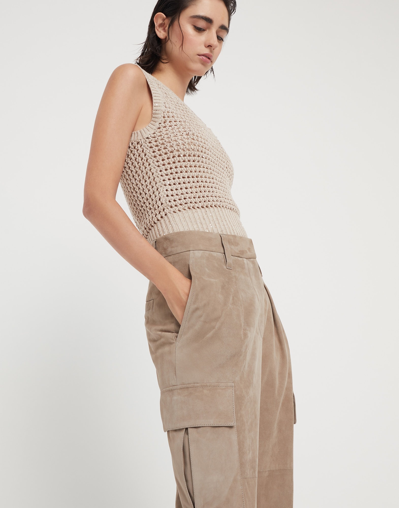 Suede slouchy cargo trousers - 3
