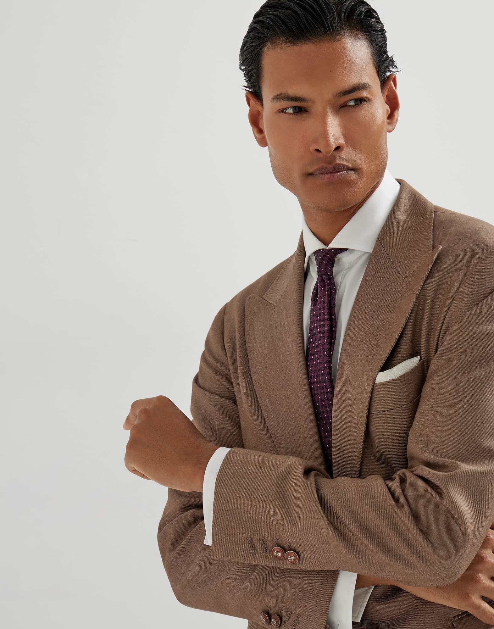 Wool denim deconstructed blazer with large peak lapels and metal buttons - 3