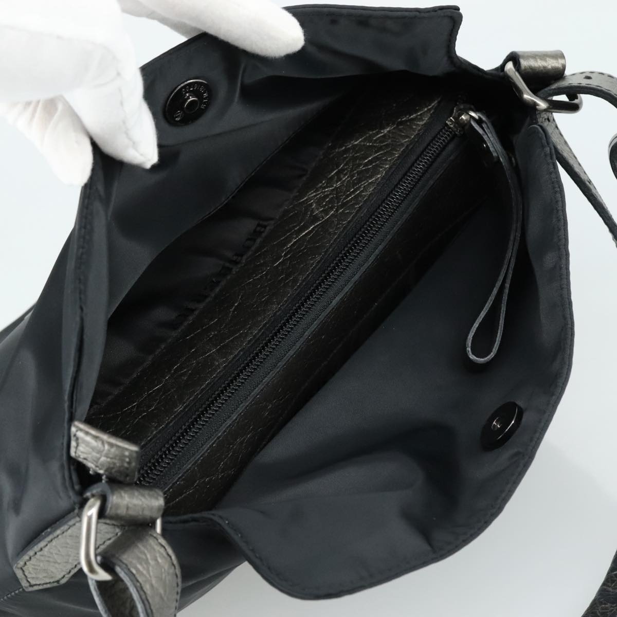 Burberry Shoulder Bag Nylon Leather Black Silver - 15