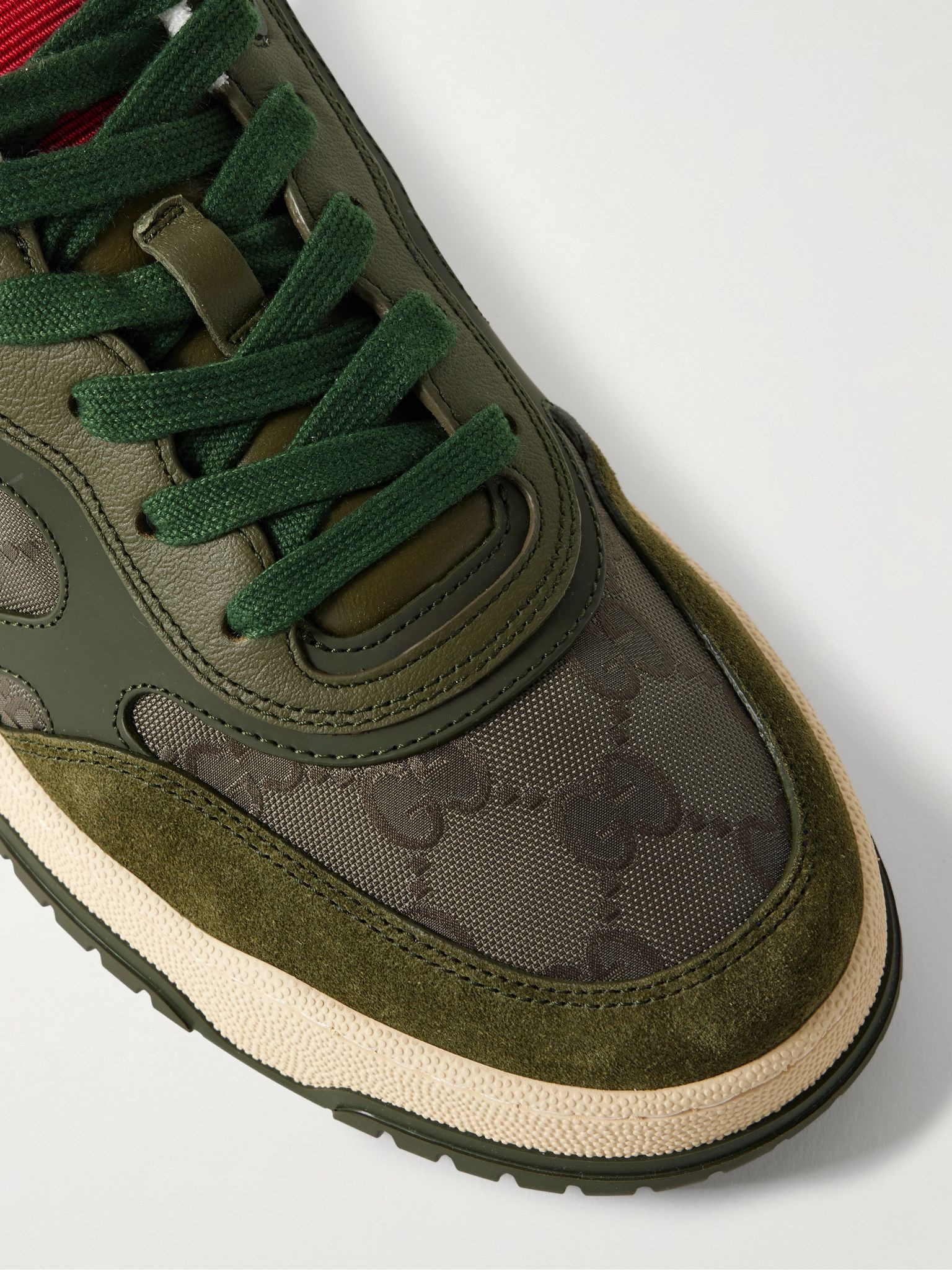Re-Web Suede and Webbing-Trimmed Canvas and Leather Sneakers Green - 5