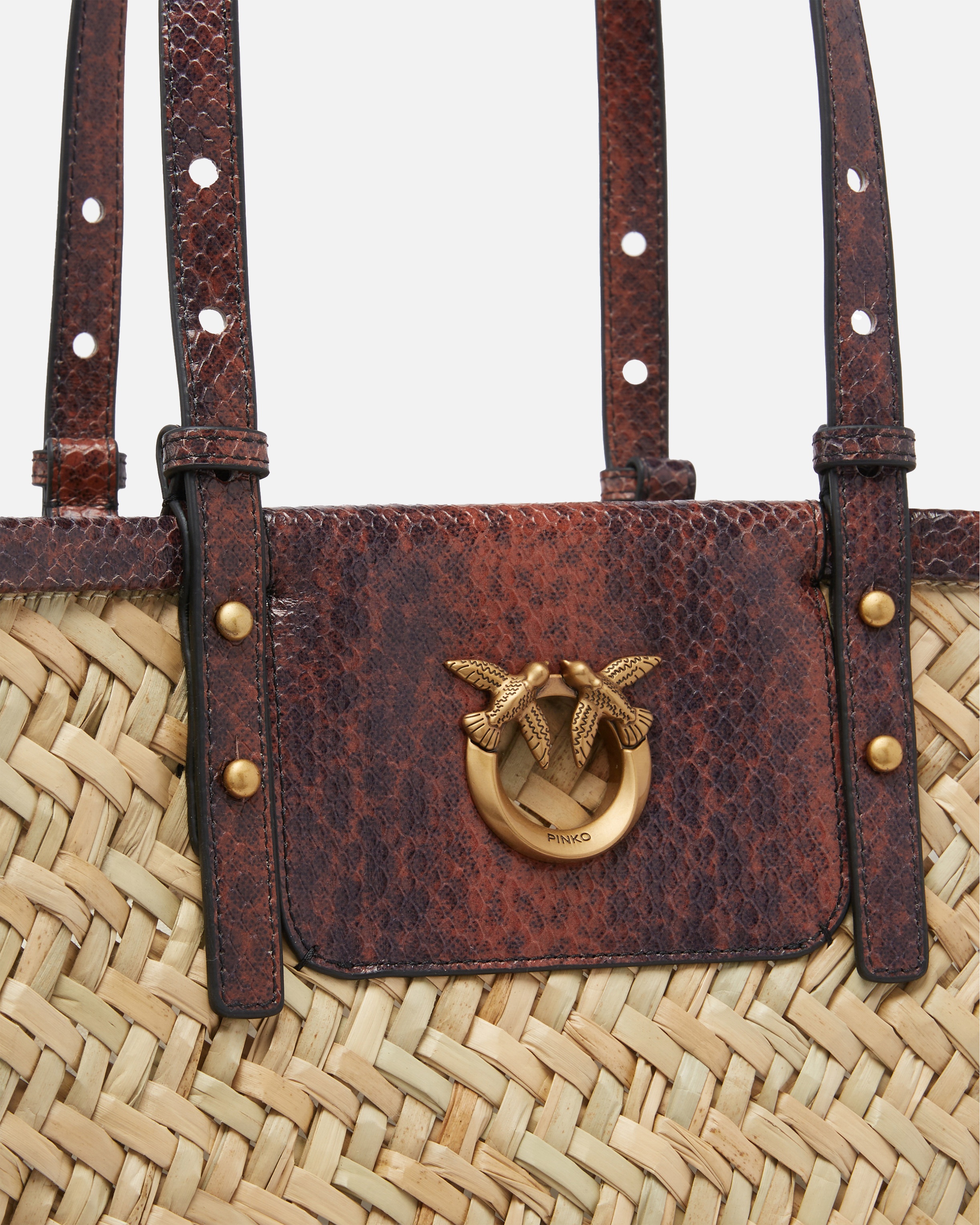 RAFFIA SHOPPER BAG WITH REPTILE-PRINT DETAILS - 3