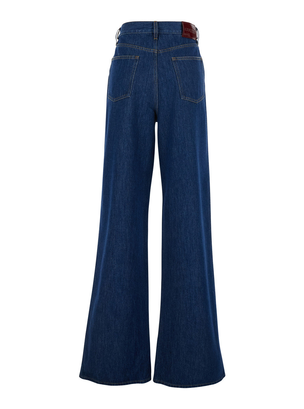 Gucci Women Blue Jeans With Logo Patch On The Rear And Wide Leg In Denim Woman - 2