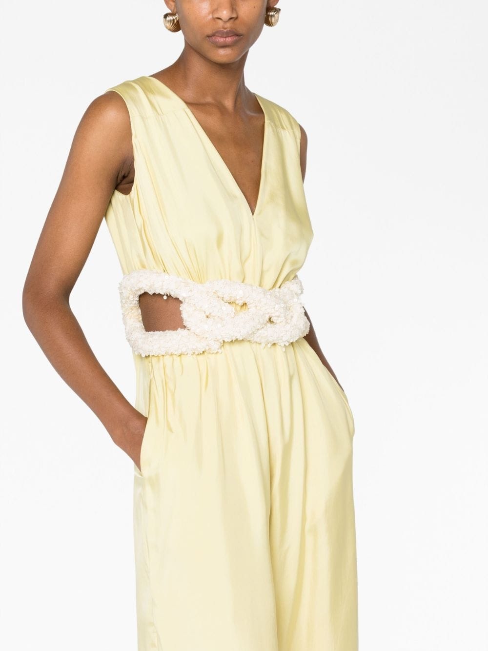 cut-out belted satin jumpsuit - 5