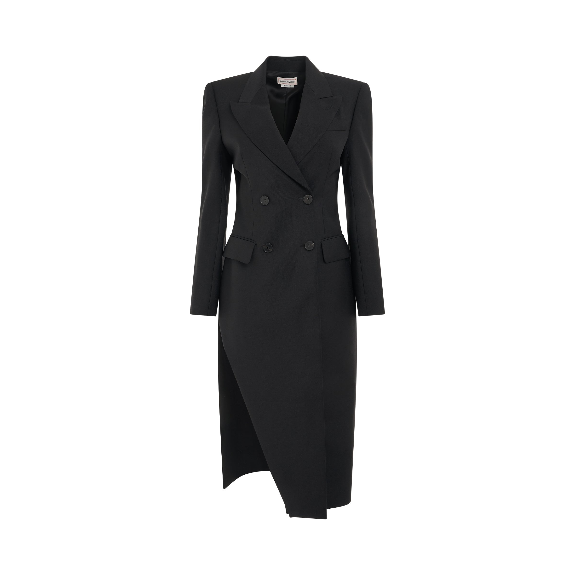 Double Breasted Slit Detail Coat in Black - 1